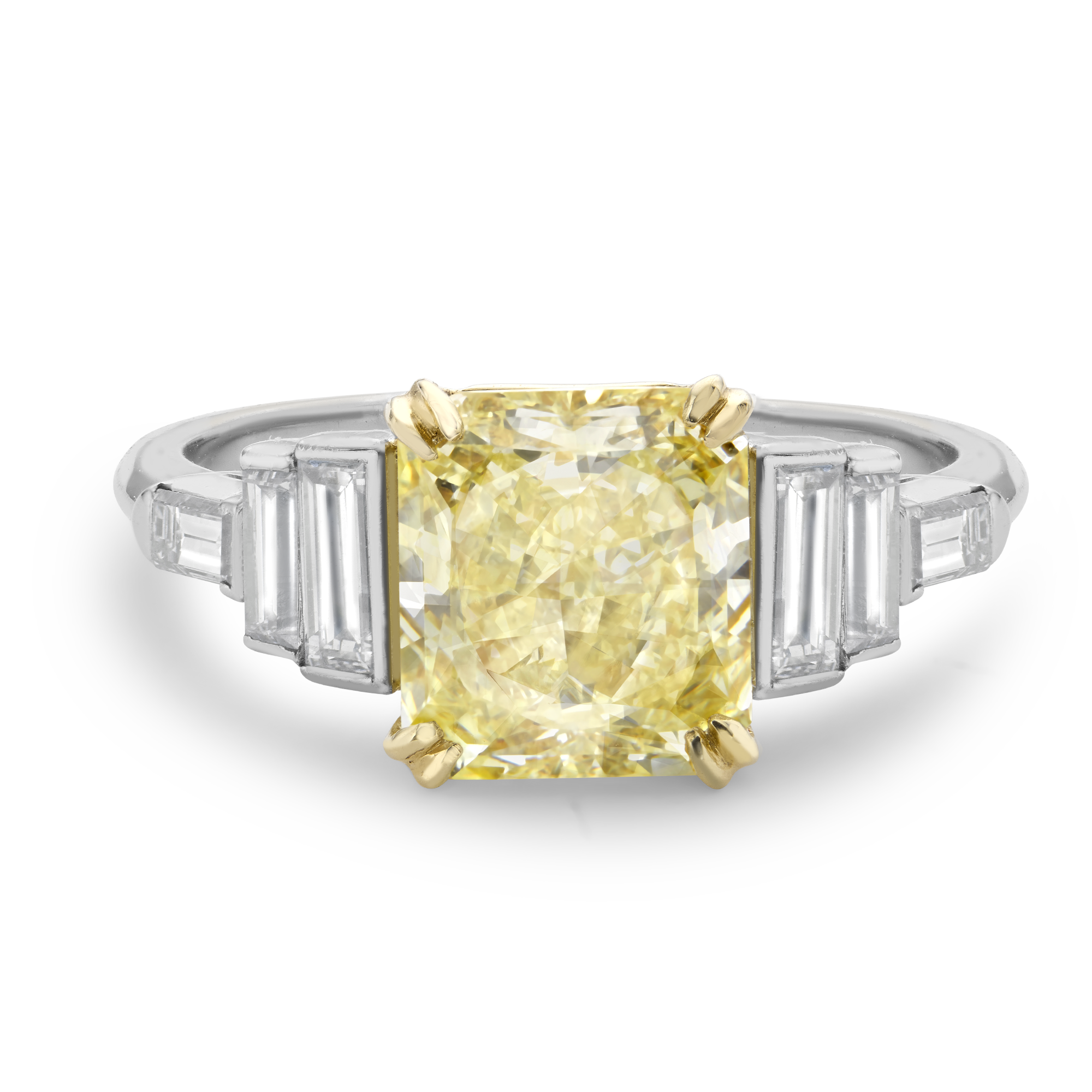 Fancy Intense Yellow Diamond Solitaire with Diamond Shoulders Radiant Cut, Four Claw Set_2