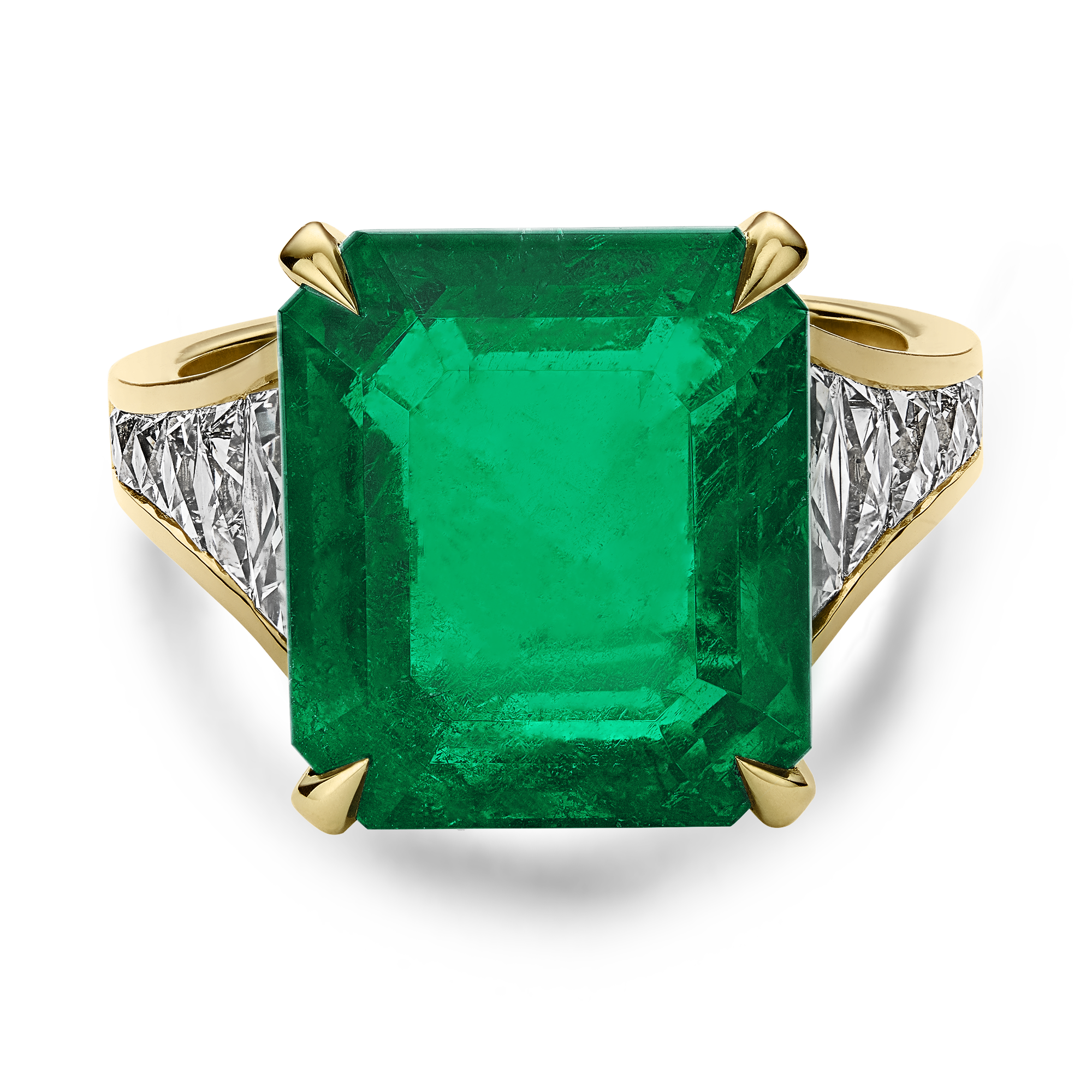 Masterpiece Pragnell Setting Colombian Emerald Ring with Diamond Shoulders Octagon Step & French Cut, Claw Set_2
