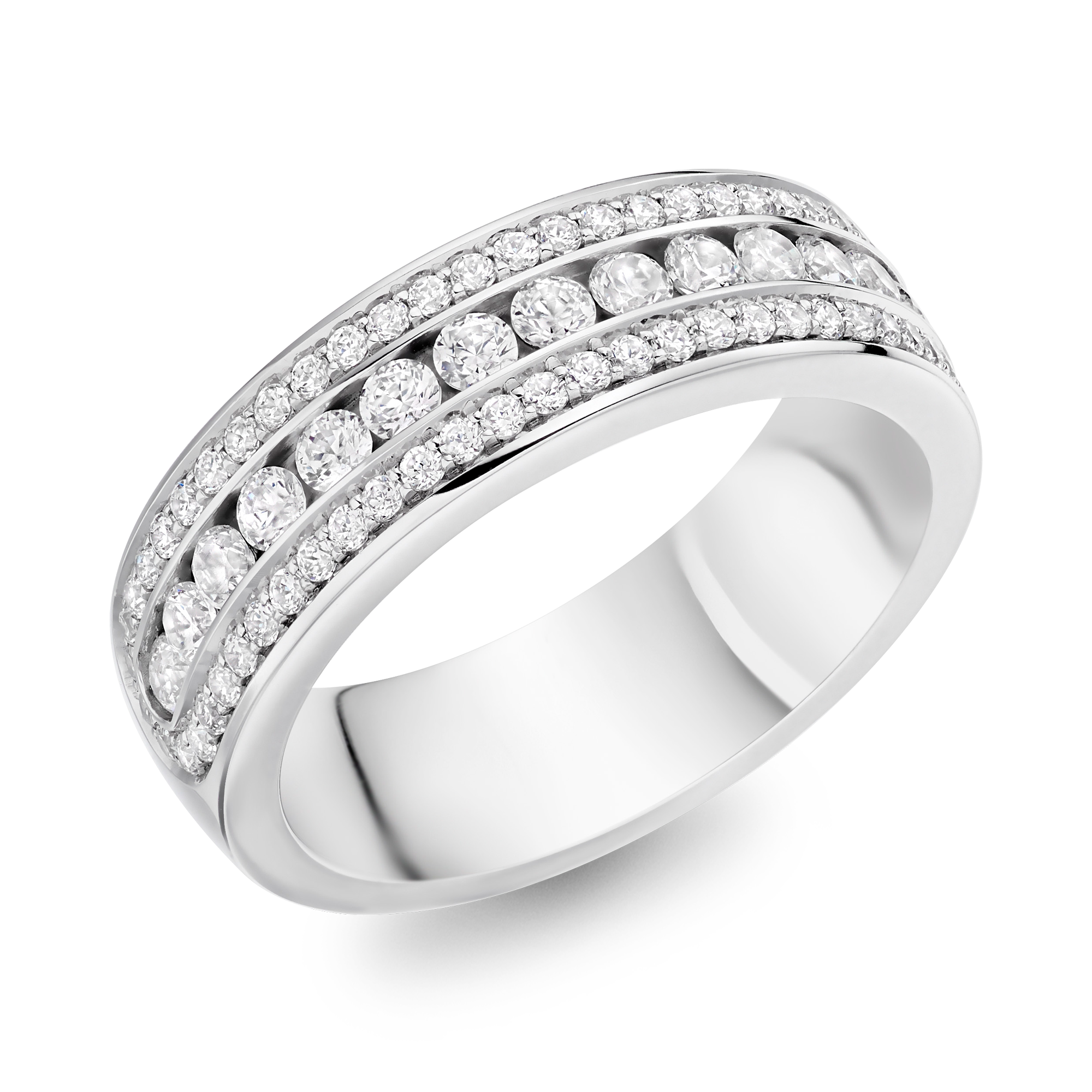 Round Brilliant Cut Diamond Three-Row Ring Brilliant Cut, Half Eternity, Channel Set_1