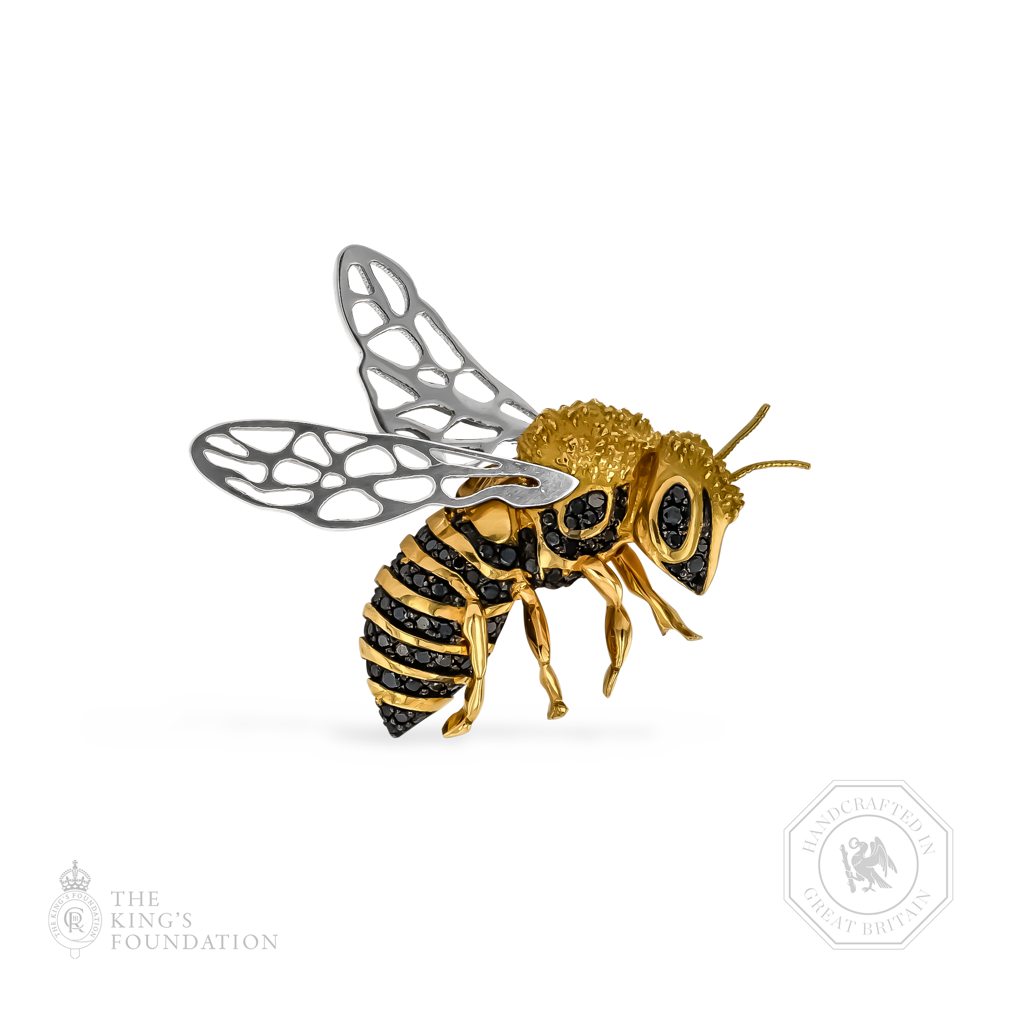 Honeycomb 0.24ct Black Diamond Bee Brooch Brilliant cut, Claw set_1
