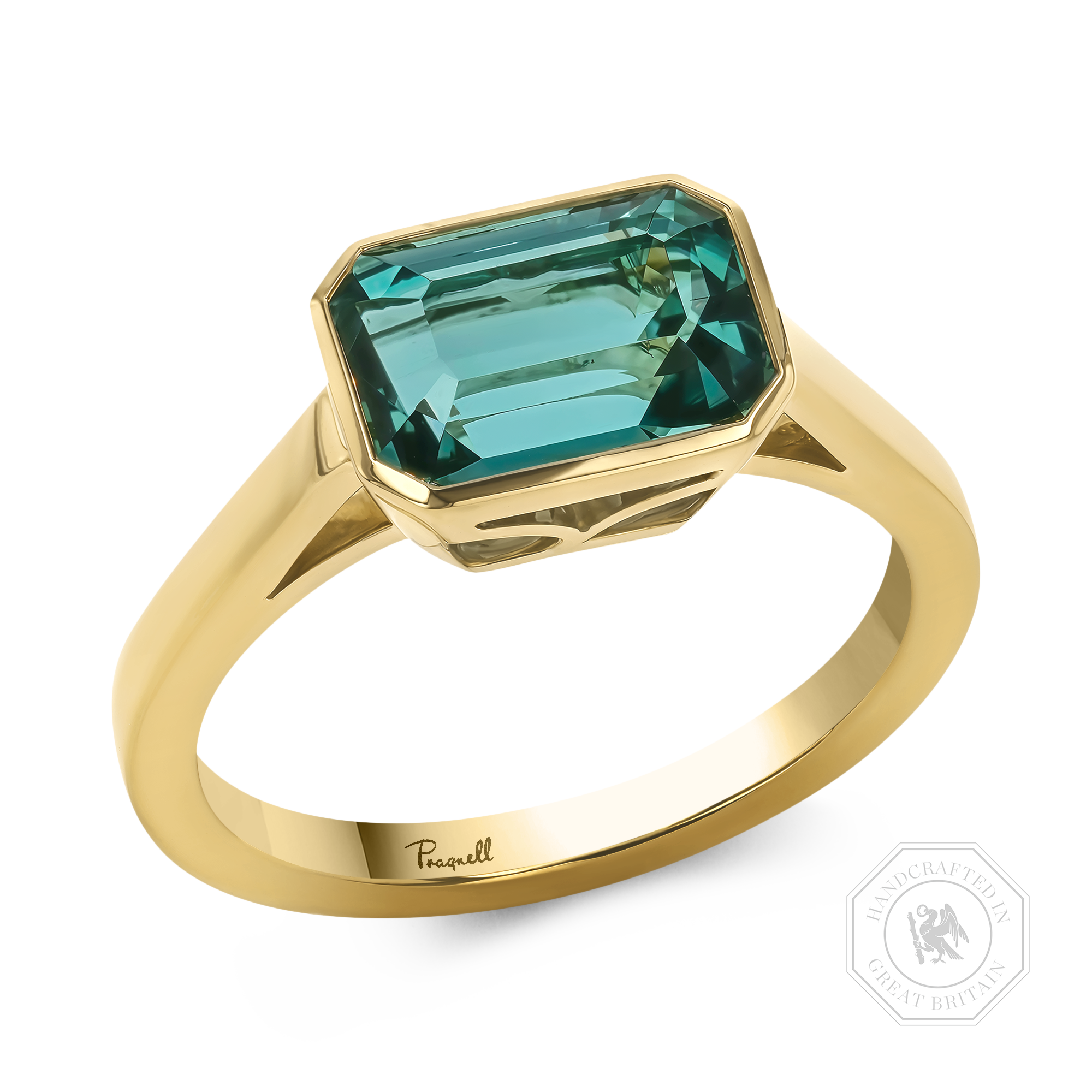 Kingdom Emerald Cut 3.00ct Namibian Tourmaline Ring Emerald Cut, Rubover Set_1