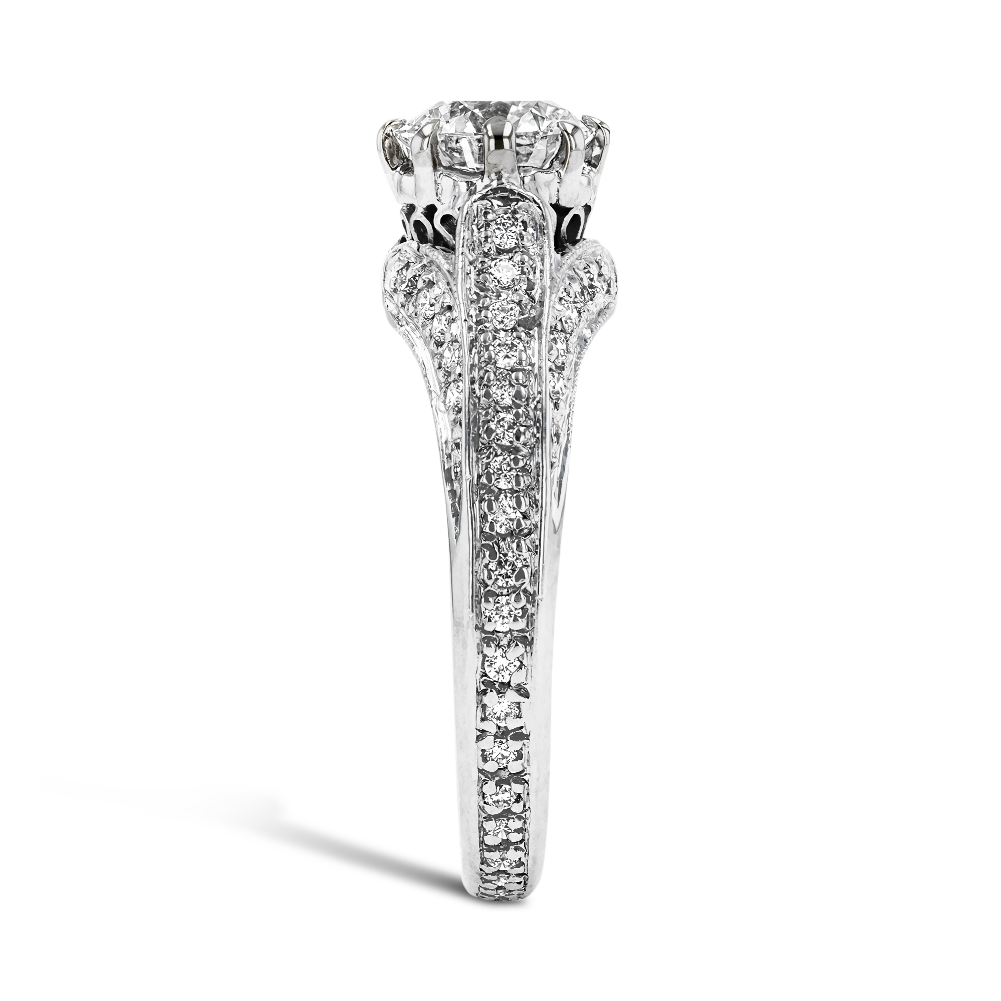 Brilliant Cut Diamond Solitaire Ring with Diamond Shoulders Brilliant Cut, Eight Claw Set_4