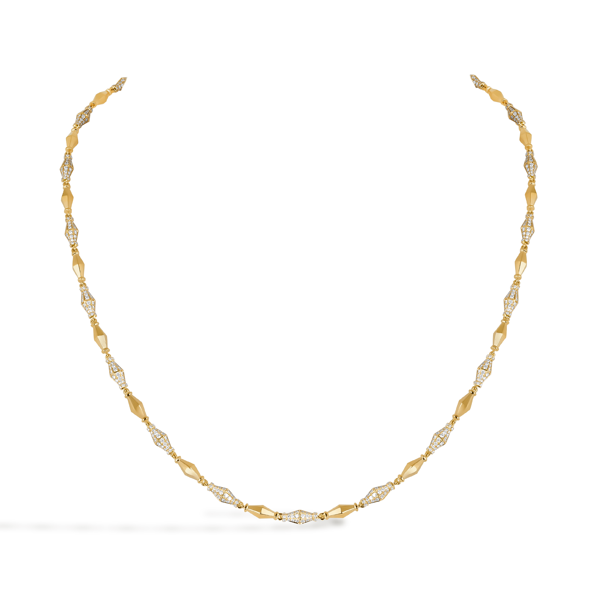 Cleopatra 3.744ct Diamond Gold Faceted Barrel Link 45cm Mini Necklace Brilliant Cut, Pavé Set_1