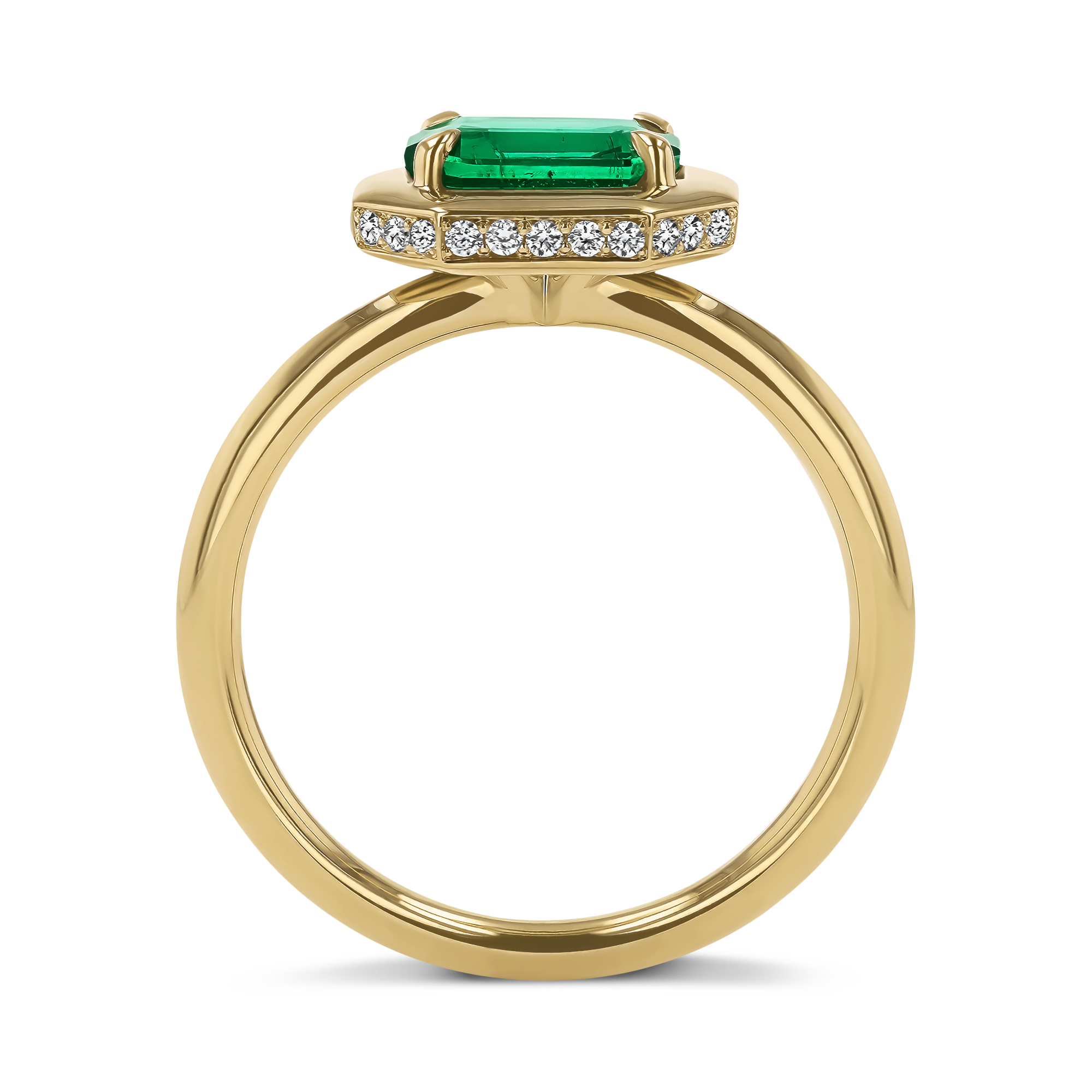 Skimming Stone 1.01ct Emerald and Diamond Ring Octagonal Cut, Claw Set_3