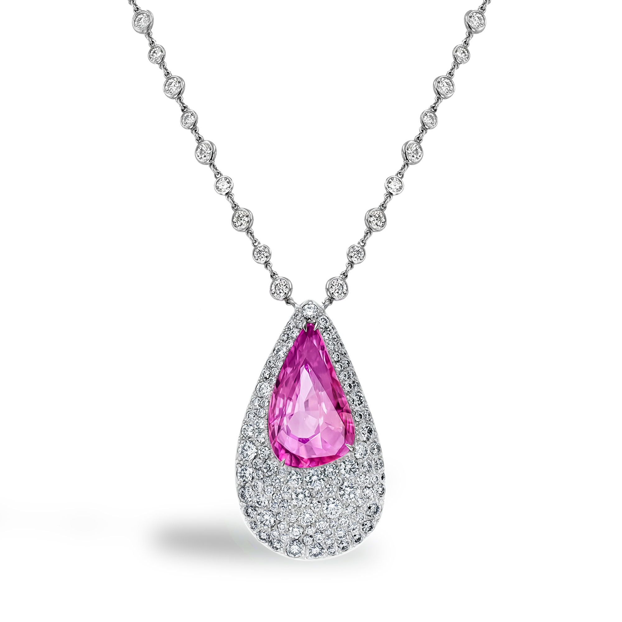 Snowstorm Pink Sapphire and Diamond Pearshape Pendant Pearshape, Pave set_1