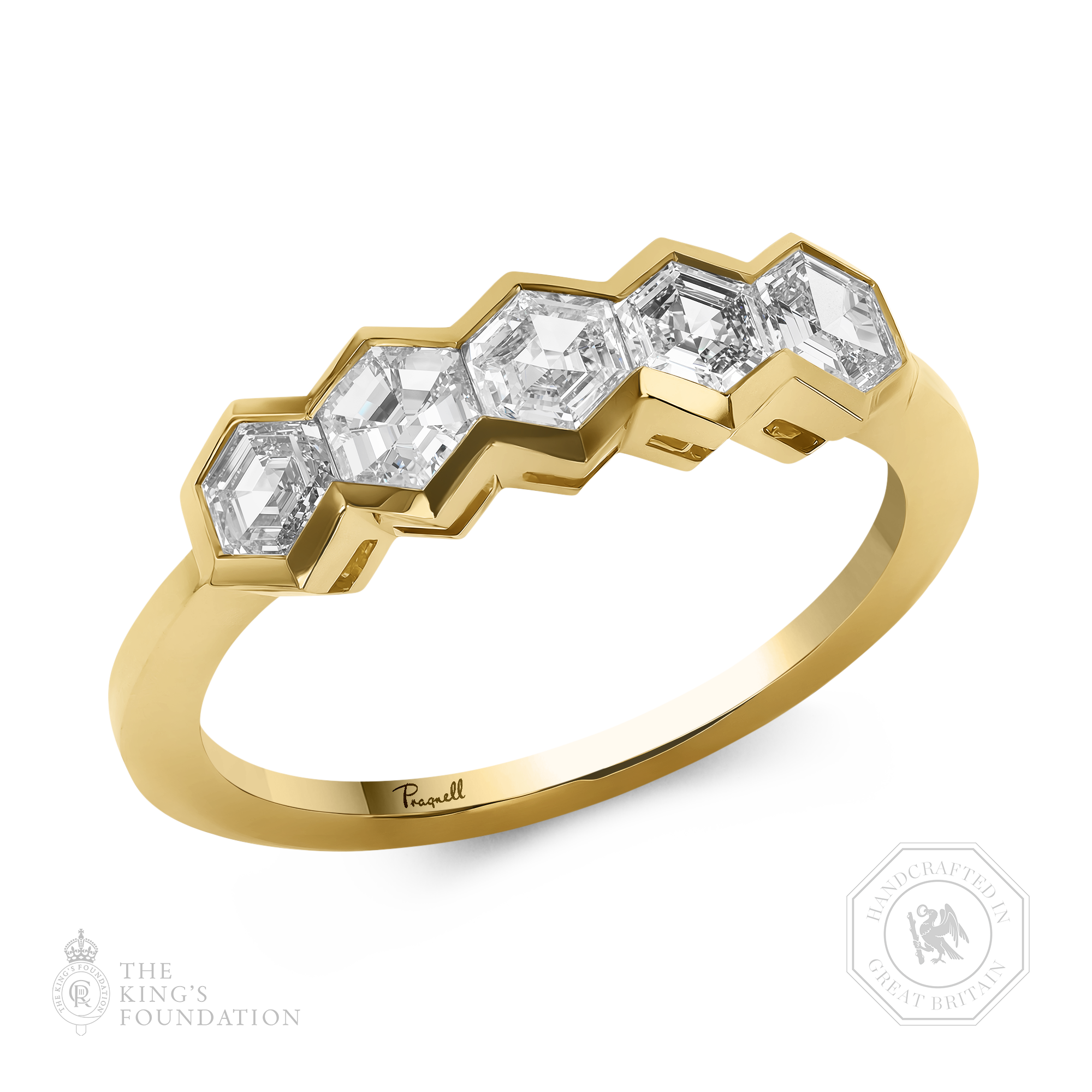 Honeycomb 0.88ct Diamond Five Stone Ring Hexagonal Cut, Rubover Set_1