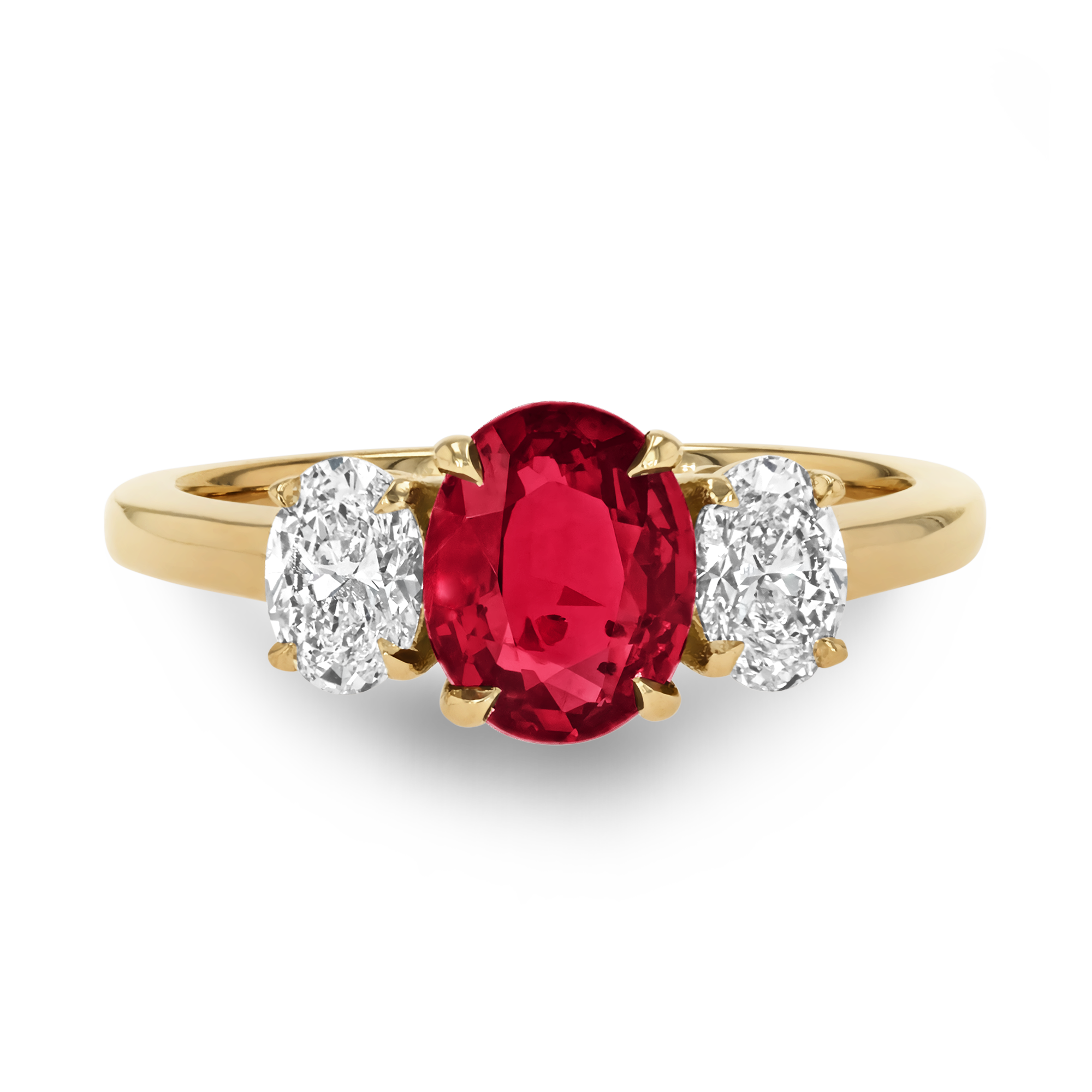 Mozambique 1.53ct Ruby and Diamond Three Stone Ring Oval Cut, Claw Set_2