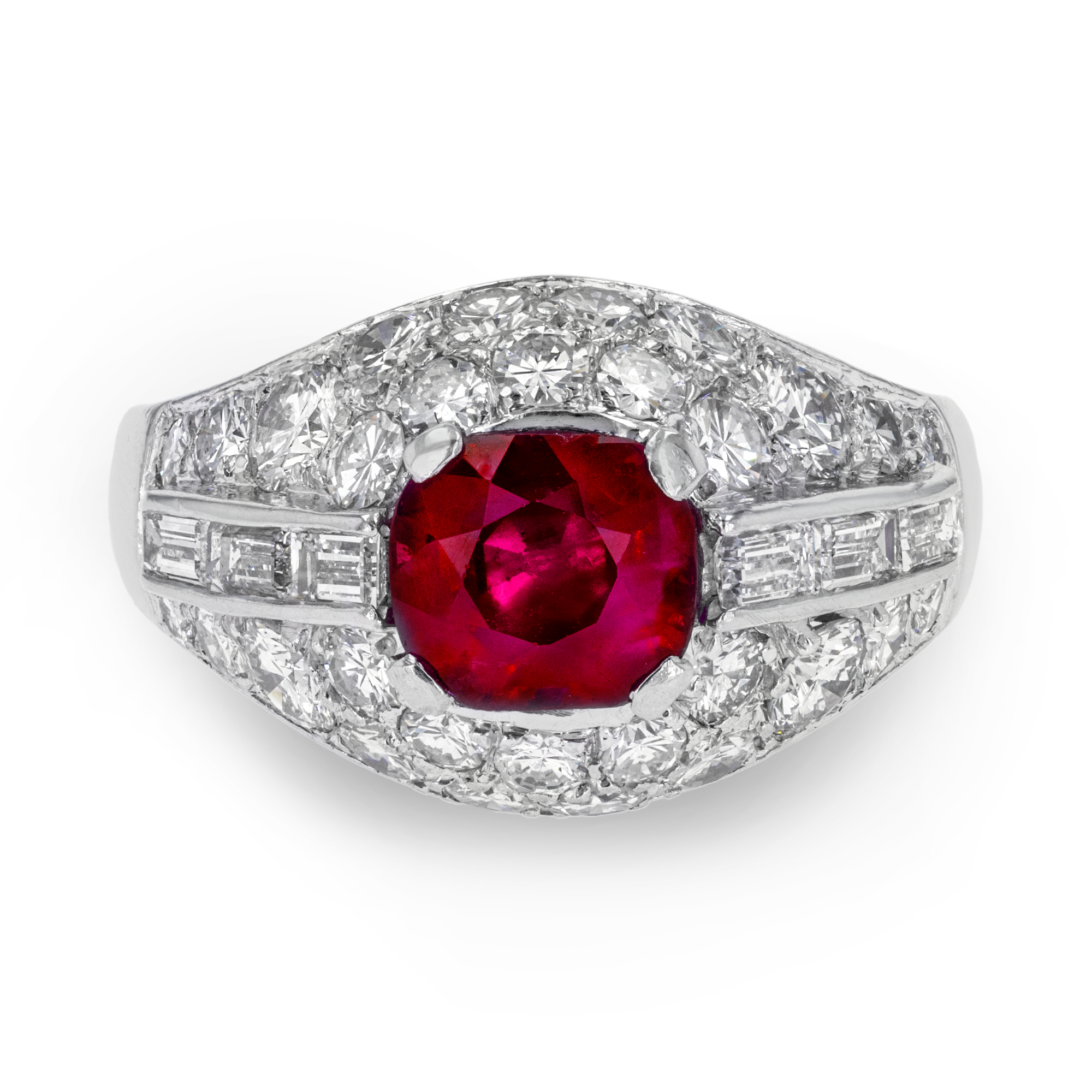 1960s Bvlgari 1.74ct Burmese Ruby Trombino Ring Cushion modern cut, Claw set_2