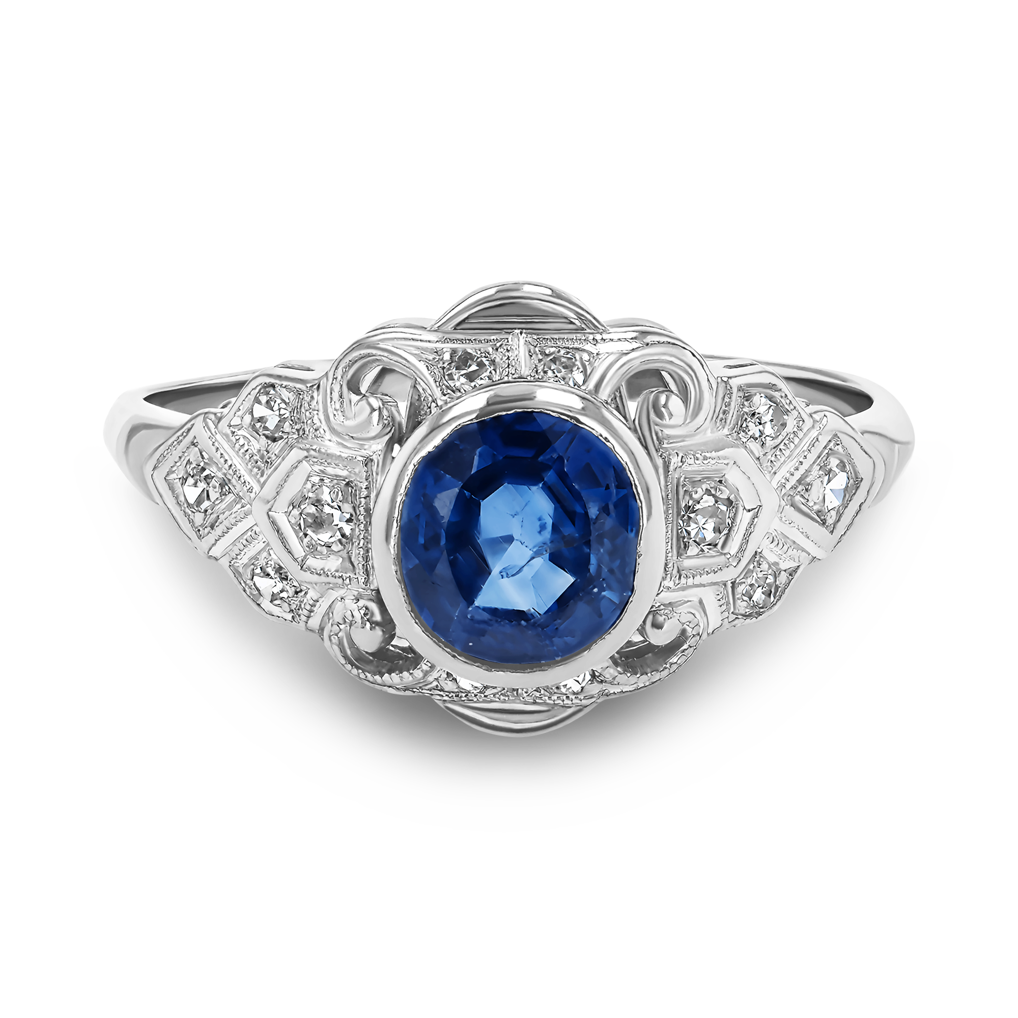 Oval Cut Sapphire and Diamond Cluster Ring Oval Cut, Rubover Set_2
