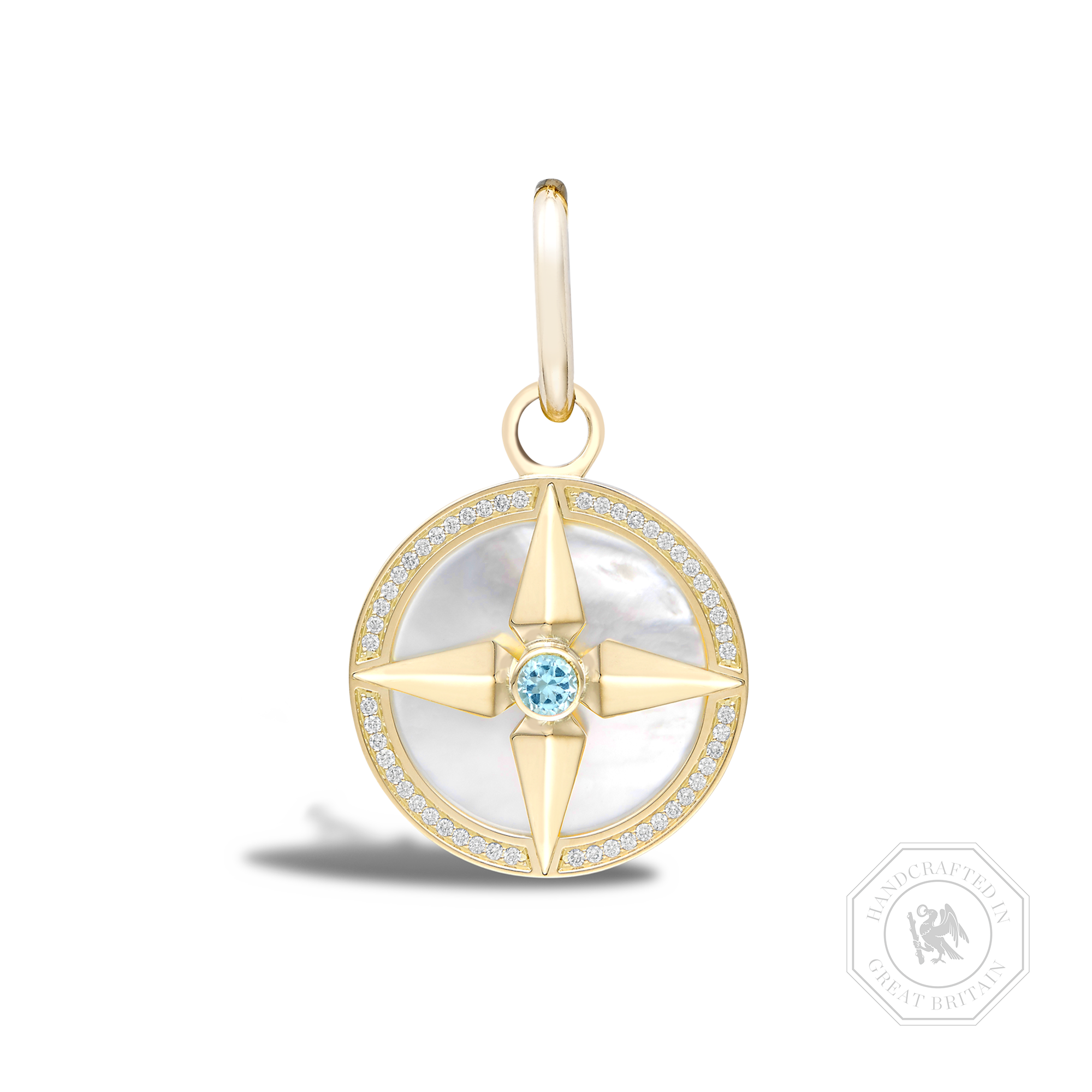 Blue Topaz (November) Pendant Charm Brilliant Cut, Rubover & Claw Set_1