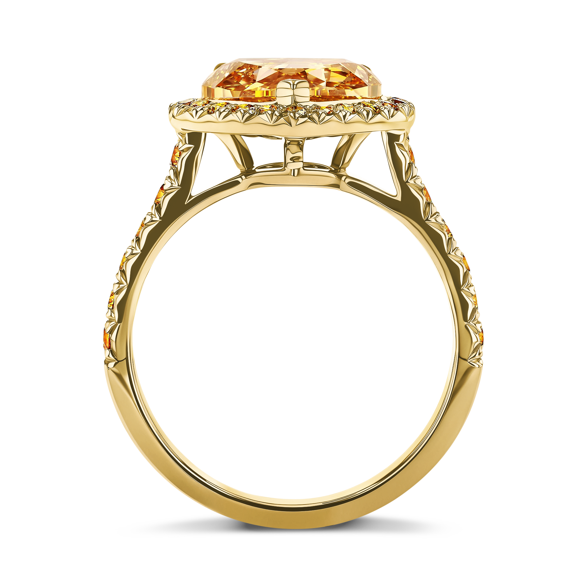 Masterpiece Celestial Setting Fancy yellow Orange Diamond Ring Heart-shaped cut, Three Claw Set_3