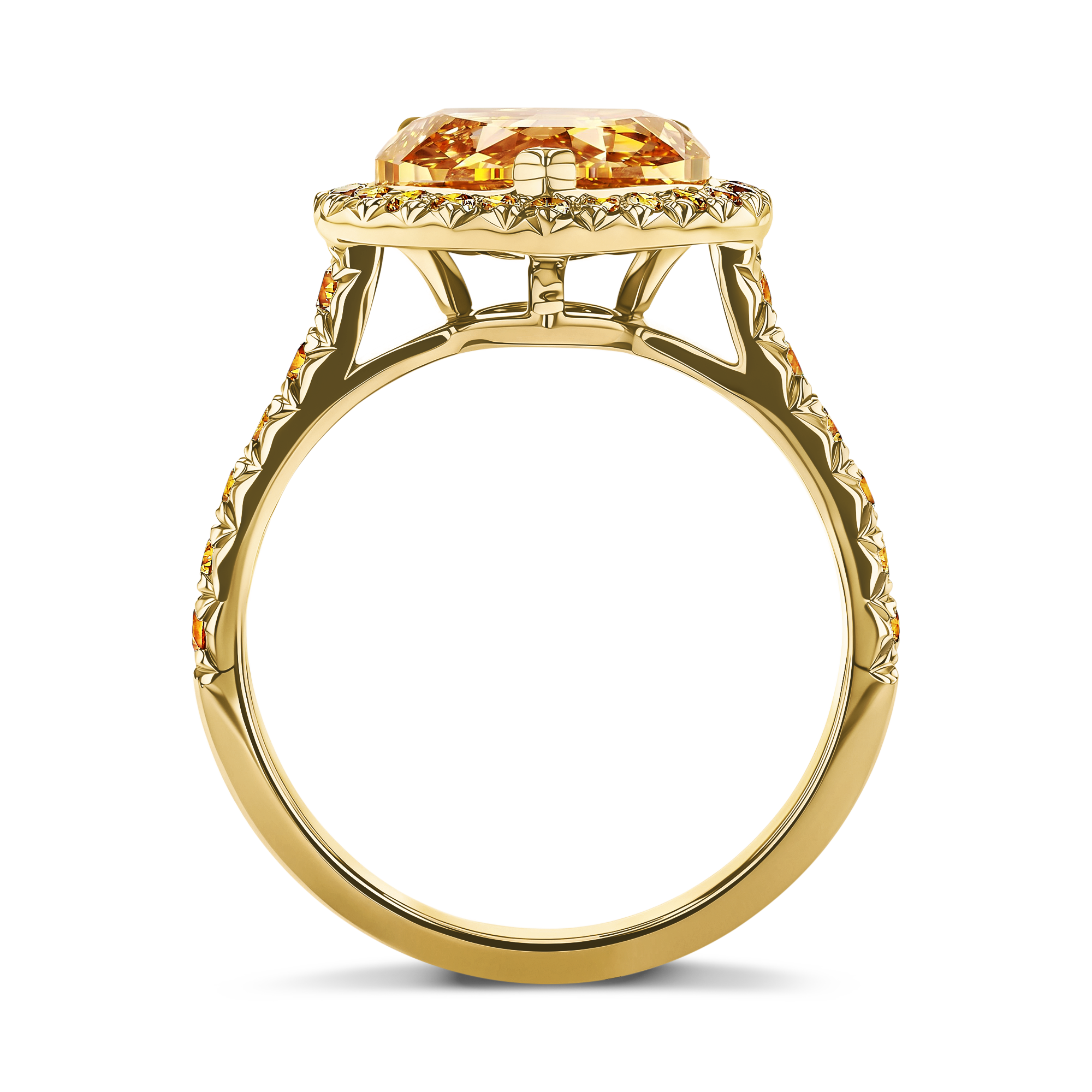 Masterpiece Celestial Setting Fancy yellow Orange Diamond Ring Heart-shaped cut, Three Claw Set_3