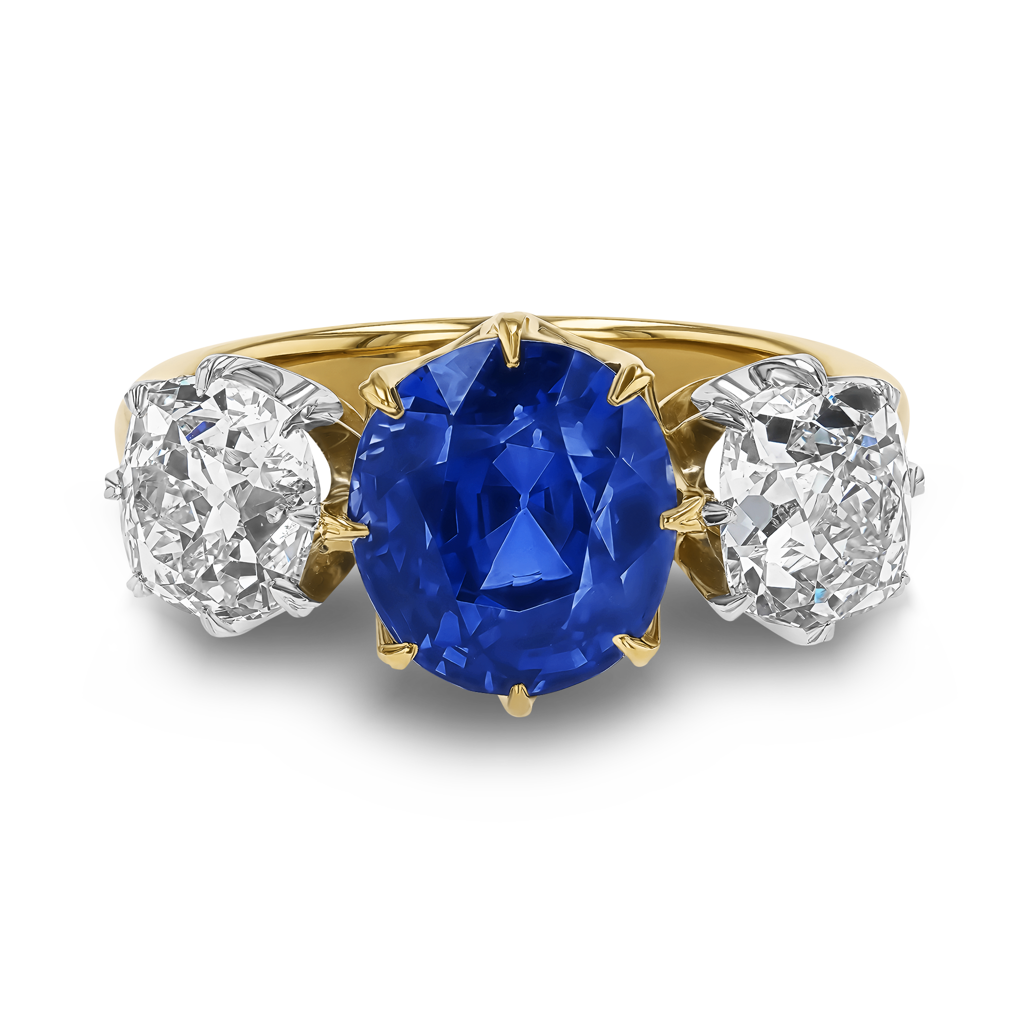 Cushion Cut 4.64ct Sapphire and Diamond Ring Antique Cushion Cut, Claw Set_2