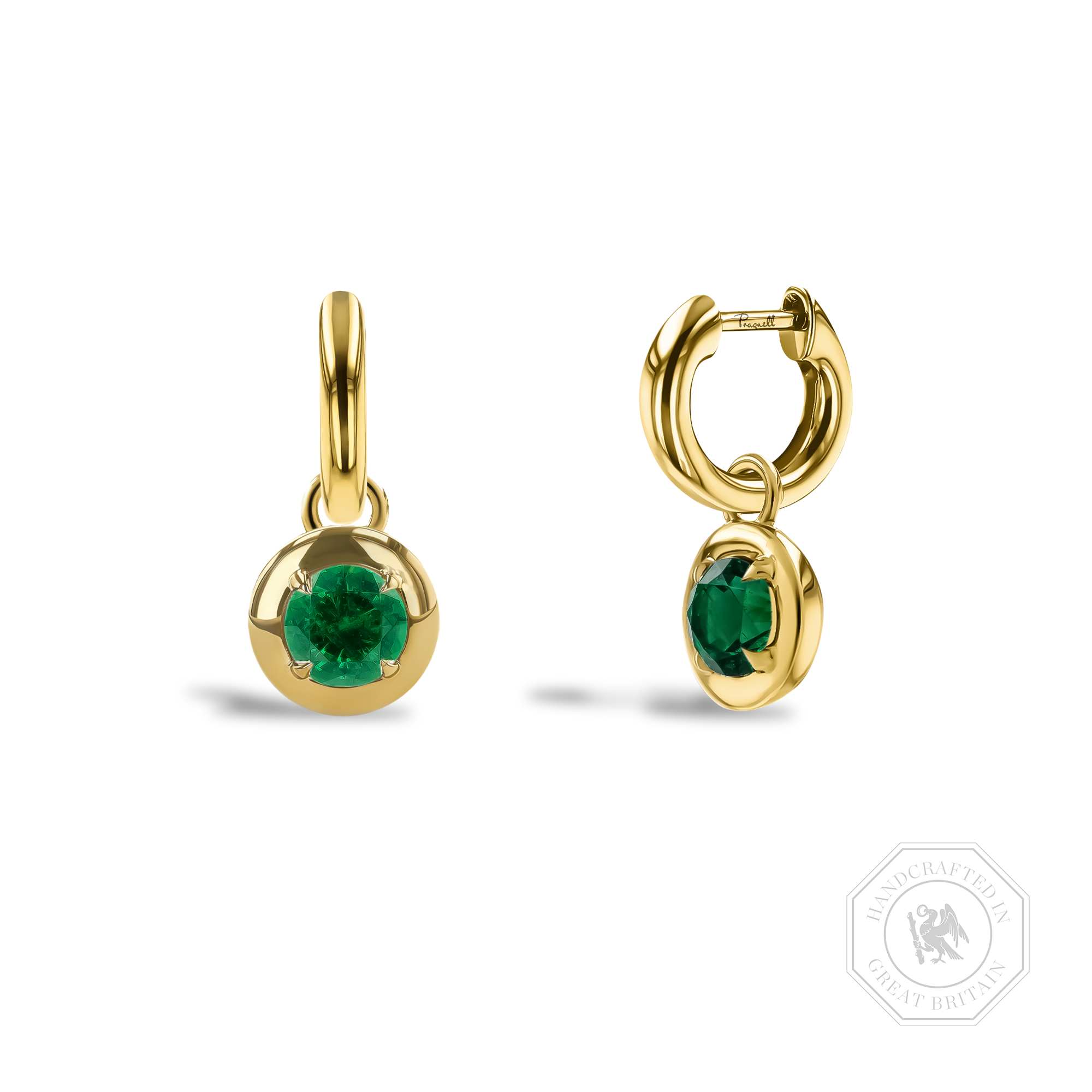 Skimming Stone 0.99ct Emerald Drop Hoop Earrings Brilliant cut, Claw set_1