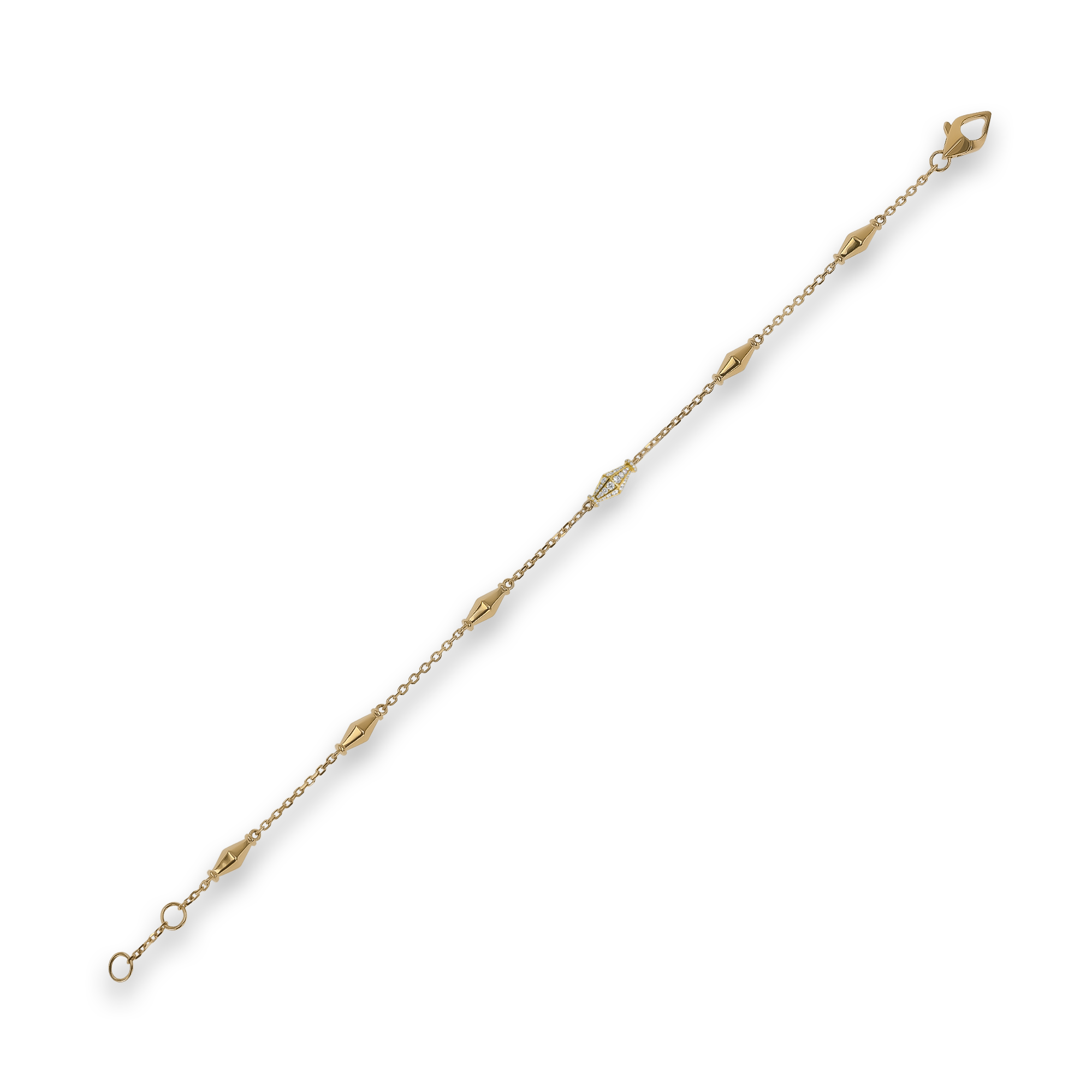 Mini-Cleopatra 0.188ct Diamond Gold Faceted Barrel Link Chain Bracelet Brilliant Cut, Pavé Set_2