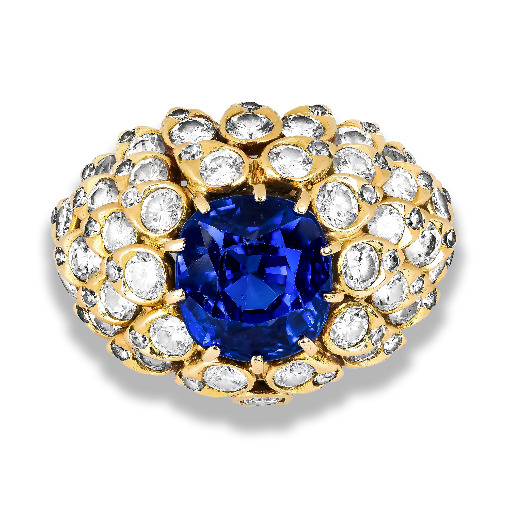 Retro Van Cleef and Arpels 5.153ct Sri Lankan Sapphire and Diamond Ring Antique Cushion Cut, Claw Set_2