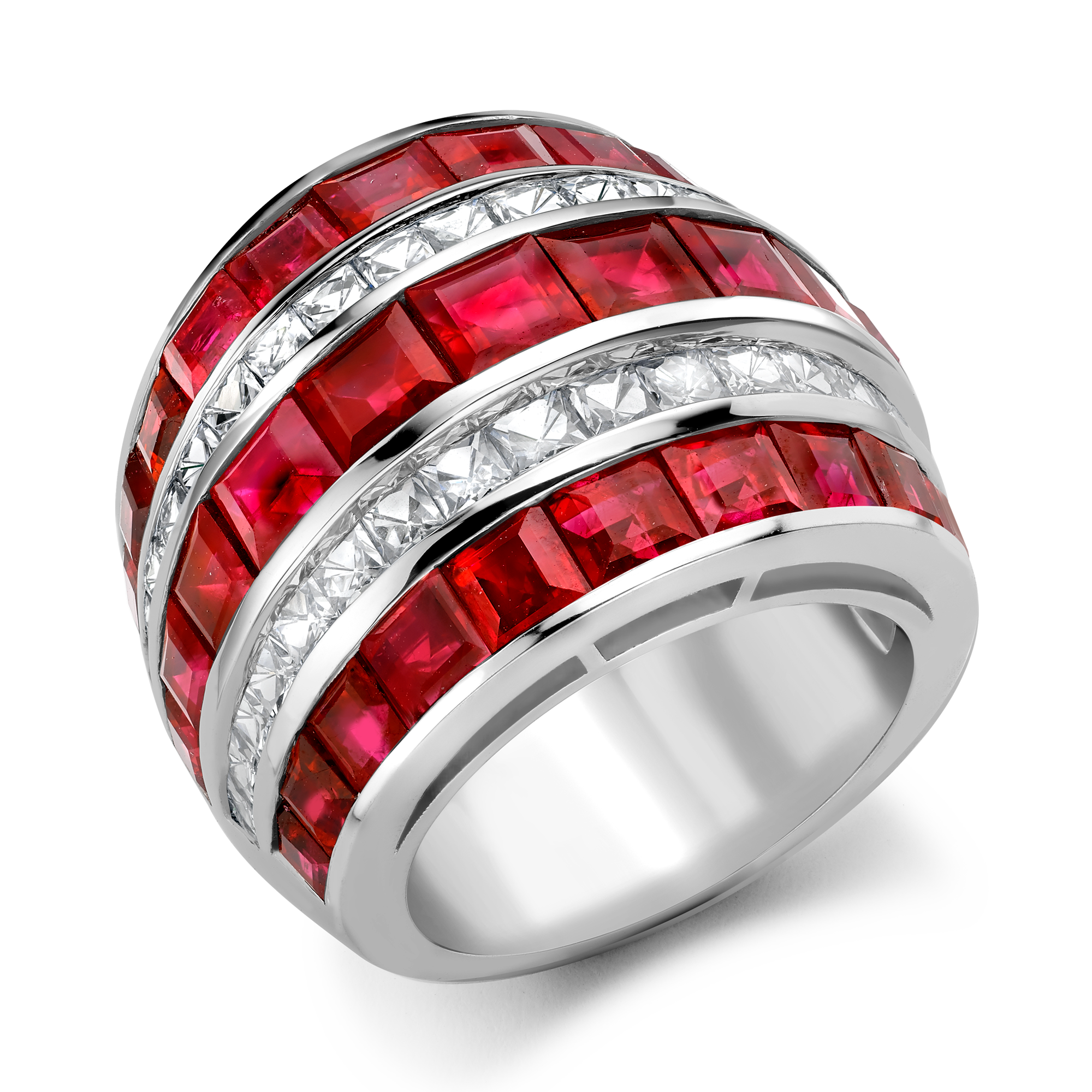 Manhattan Large Ruby & Diamond Ring Carre & French Cut, Channel Set_1