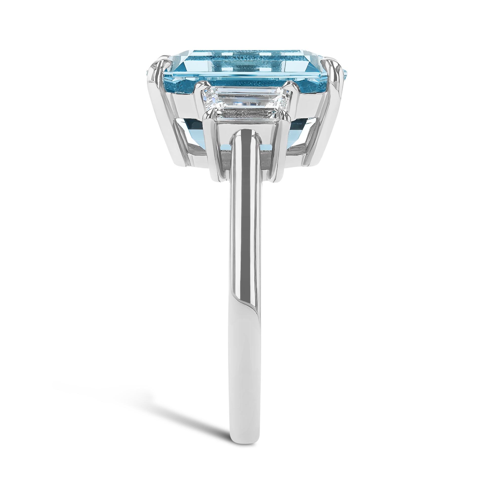 Emerald Cut 5.80ct Lukusuzi Aquamarine and Diamond Ring Emerald & Trapeze Cut, Claw Set_4