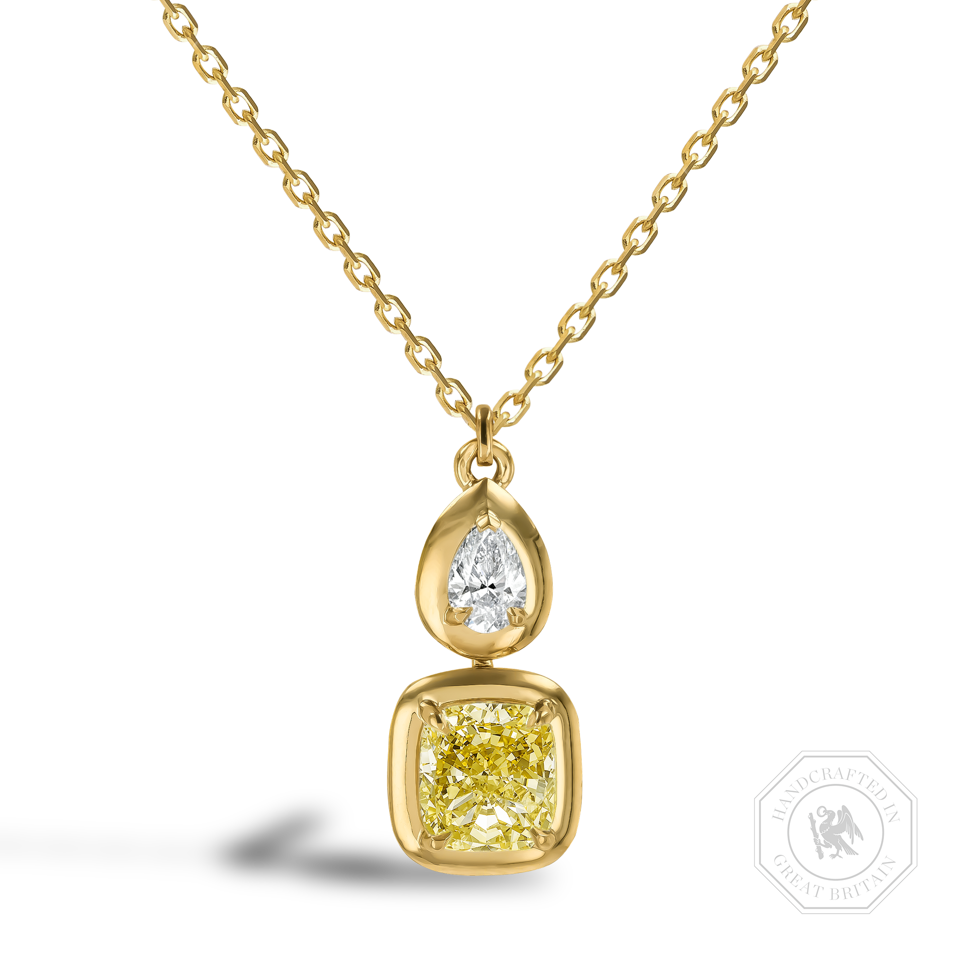 Skimming Stone 2.27ct Kimberley Yellow Diamond Pendant Cushion & Pear Shape, Claw Set_1