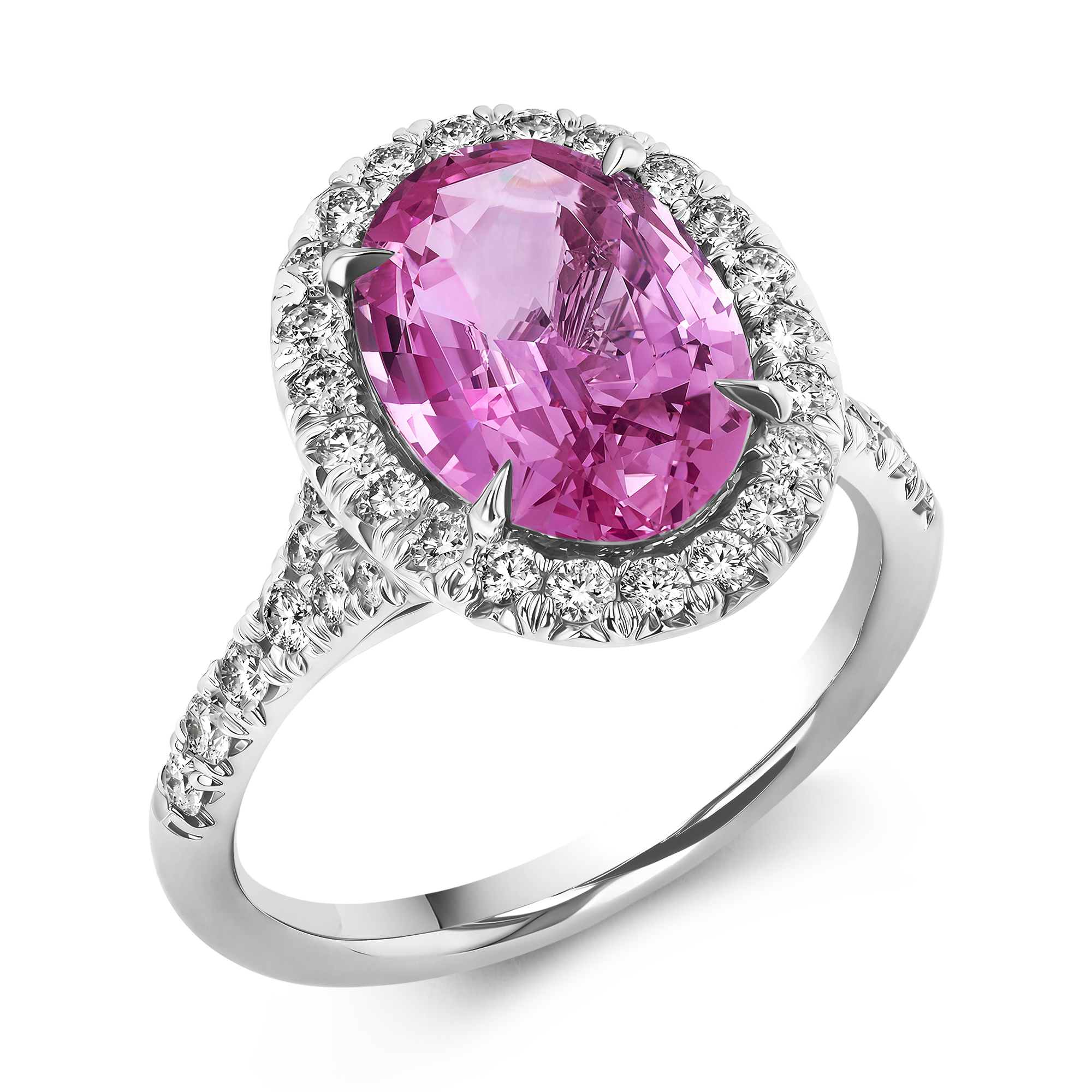 Madagascan Pink Sapphire and Diamond Cluster Ring Oval Cut, Claw Set_1