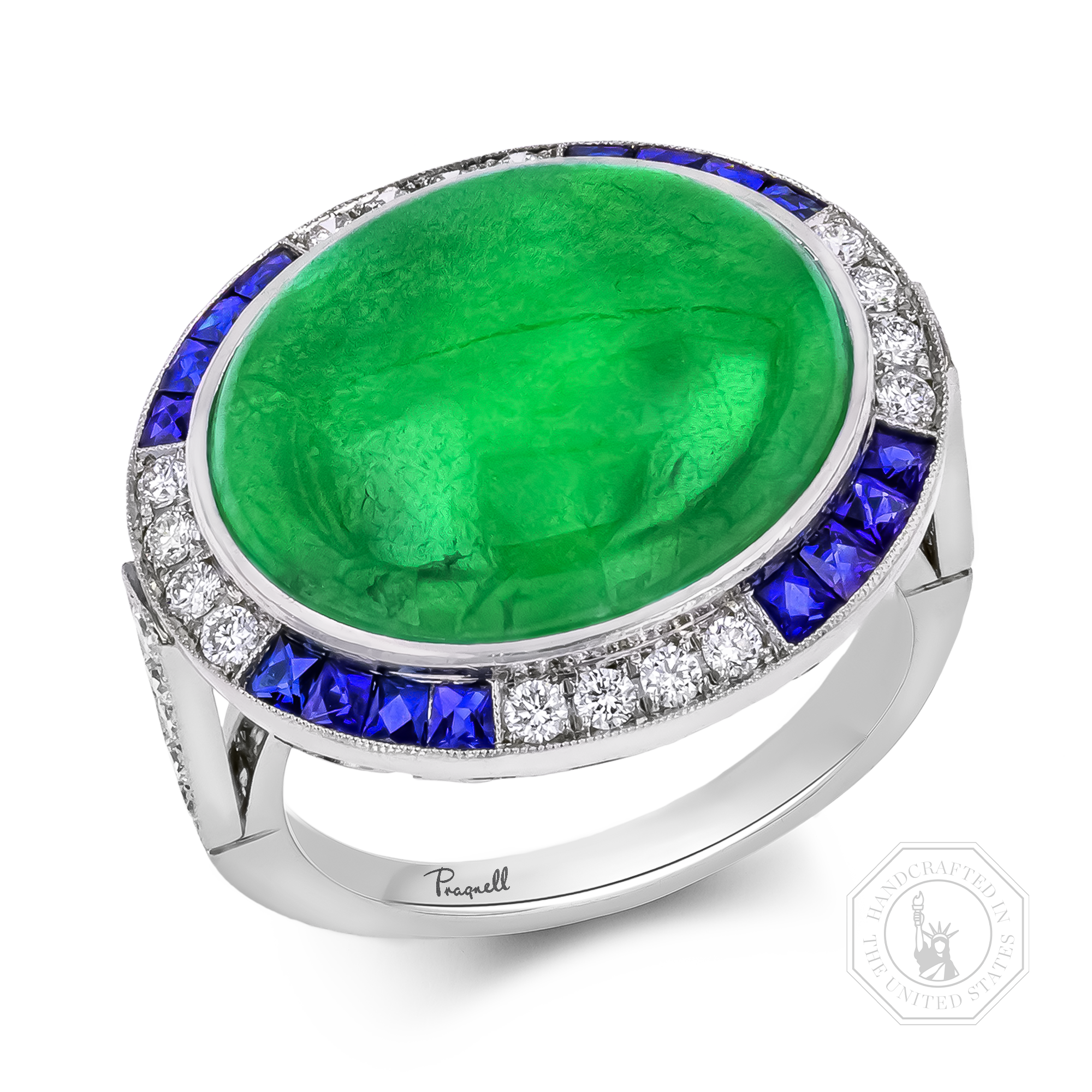 Cabochon Jadeite Ring Cluster Ring with Diamond Shoulders_1