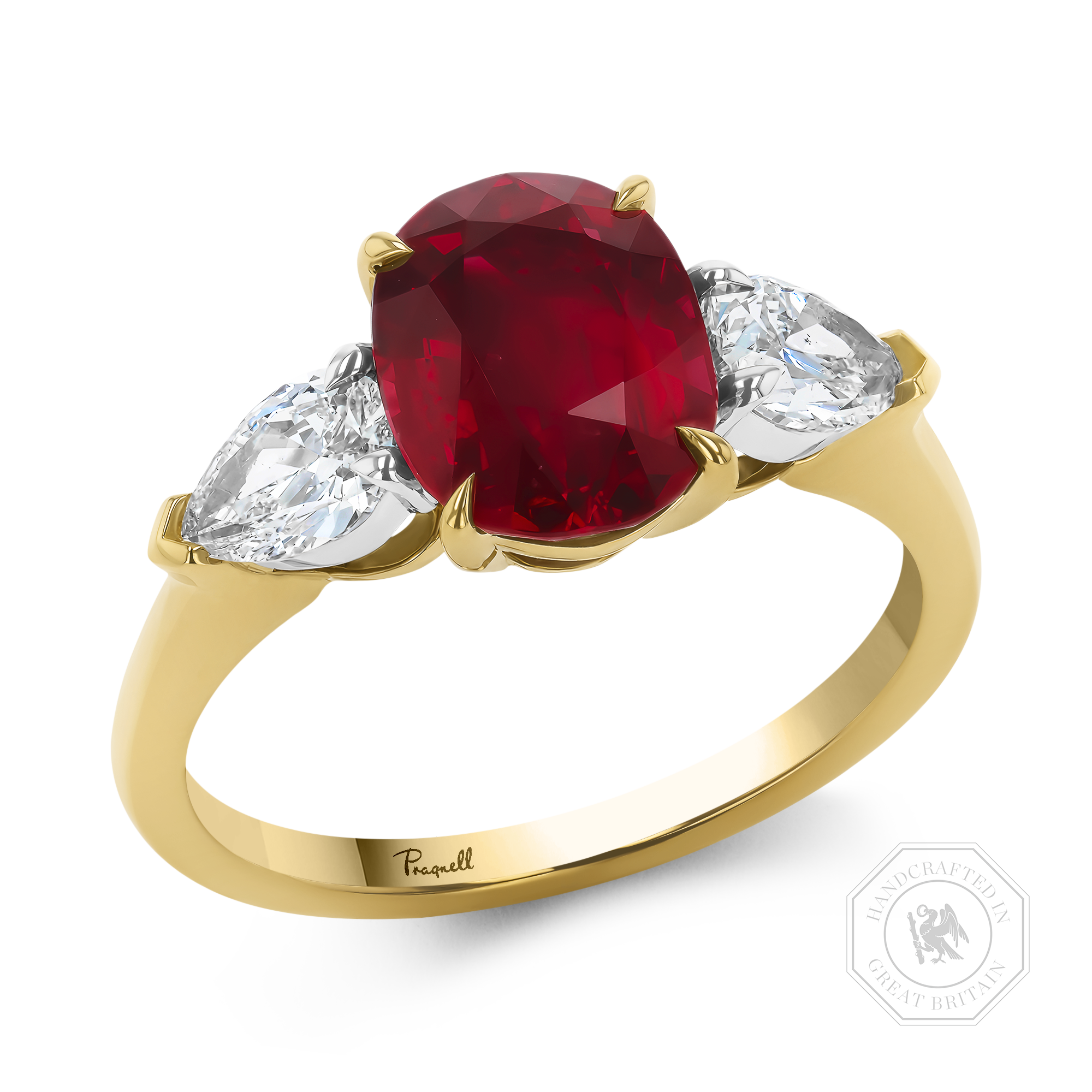 Oval Cut 3.02ct Madagascan Ruby and Diamond Ring Oval & Pear Cut, Claw Set_1