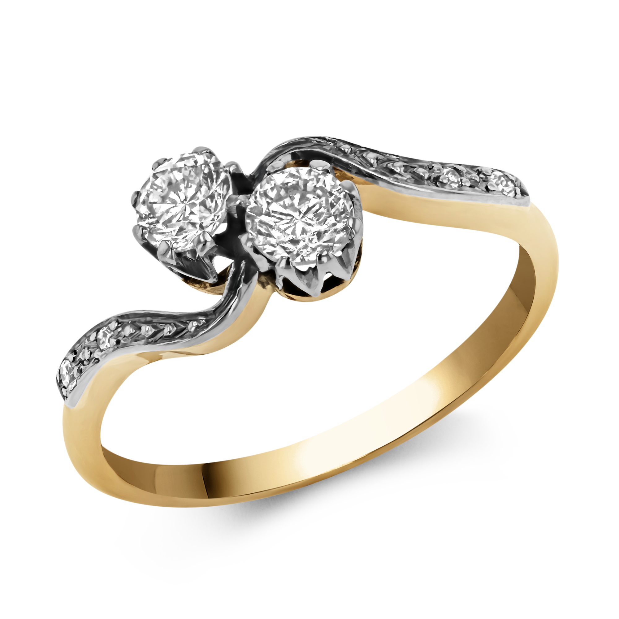 Old Cut Diamond Toi et Moi Ring 027ct in 18ct Rose and White Gold  Old  Cut Claw Set  Pragnell