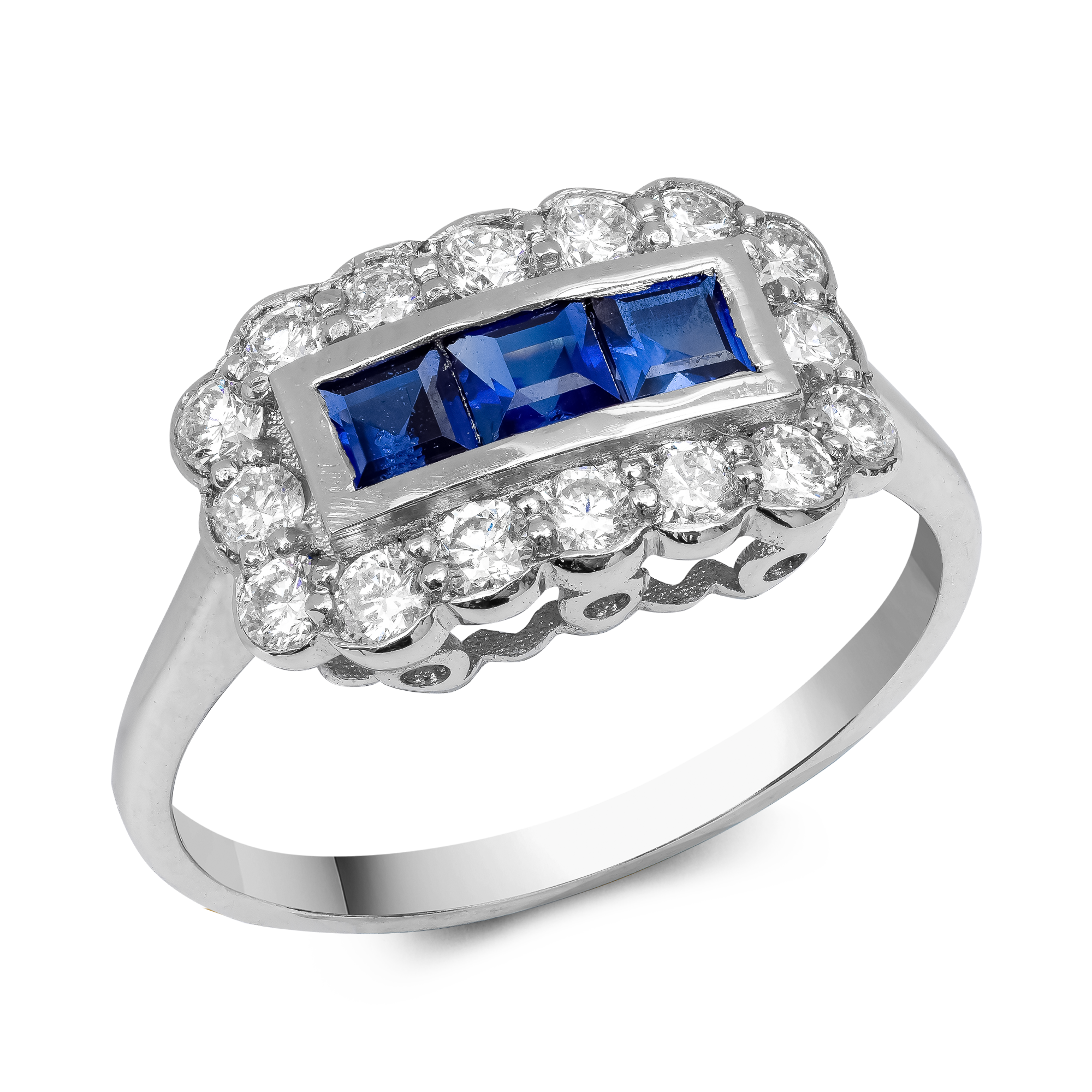 Square Step Cut Sapphire and Diamond Ring Square Step Cut, Channel Set_1