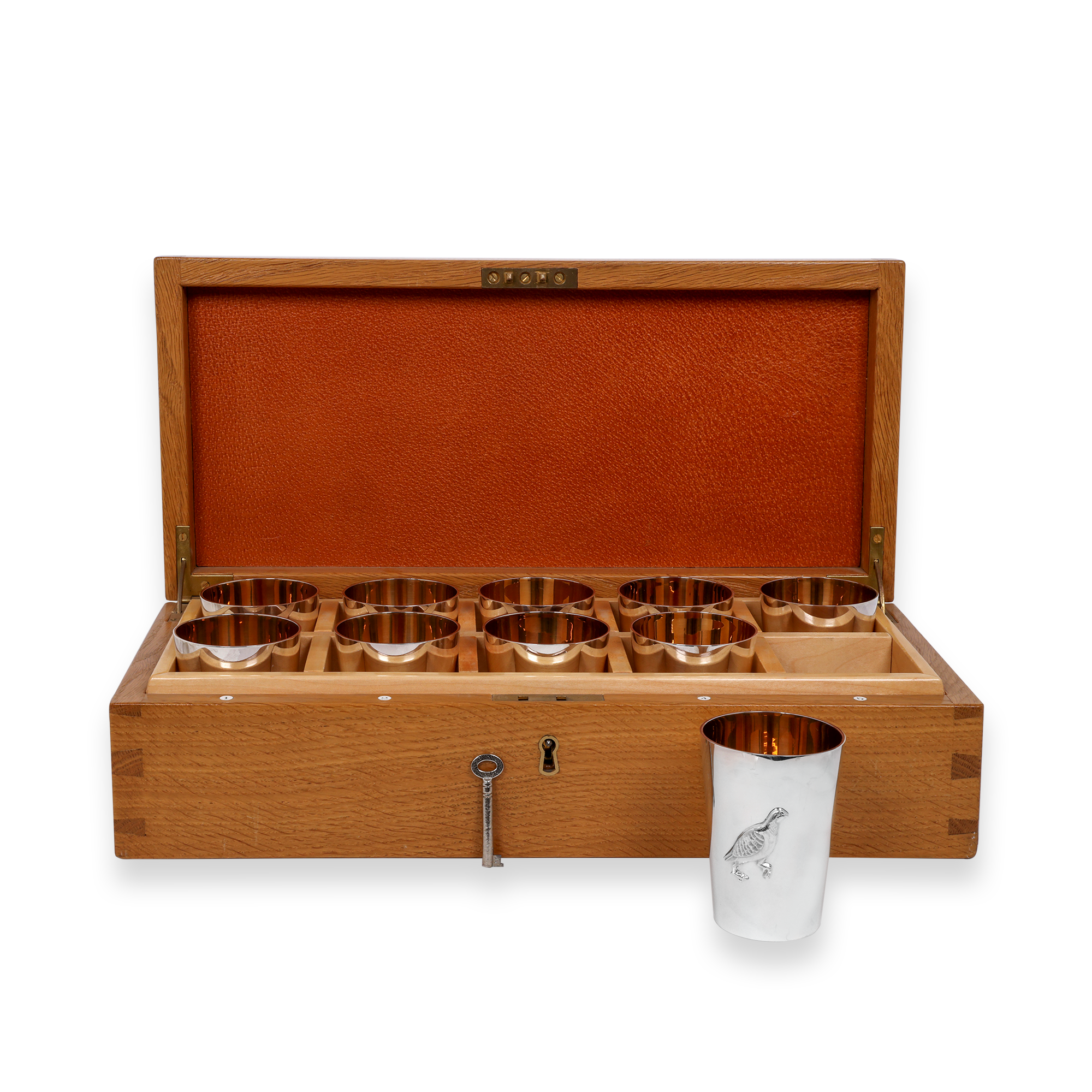 Silver Set of Ten Bird Motif Shooting Cup with Guilded Edge _1