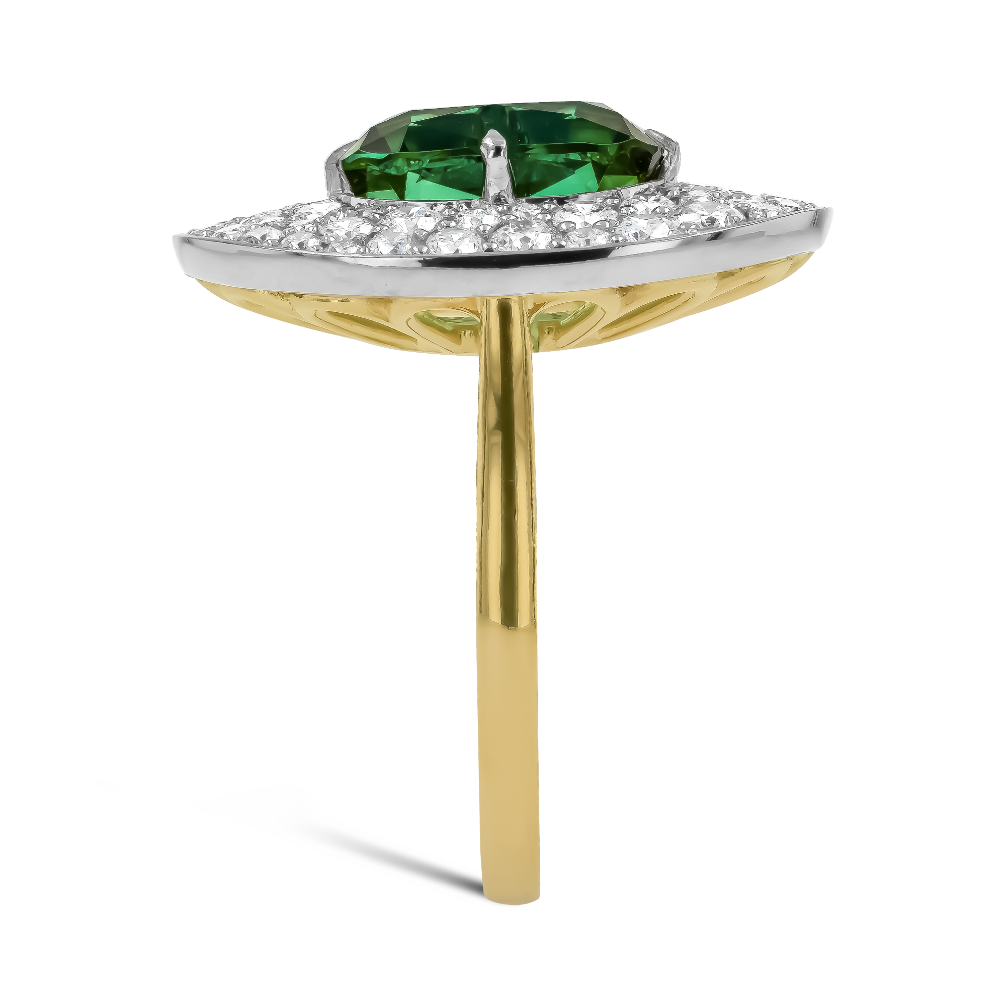 Snowstorm 4.85ct Green Tourmaline and Diamond Cocktail Ring Cushion modern cut, Claw set_4