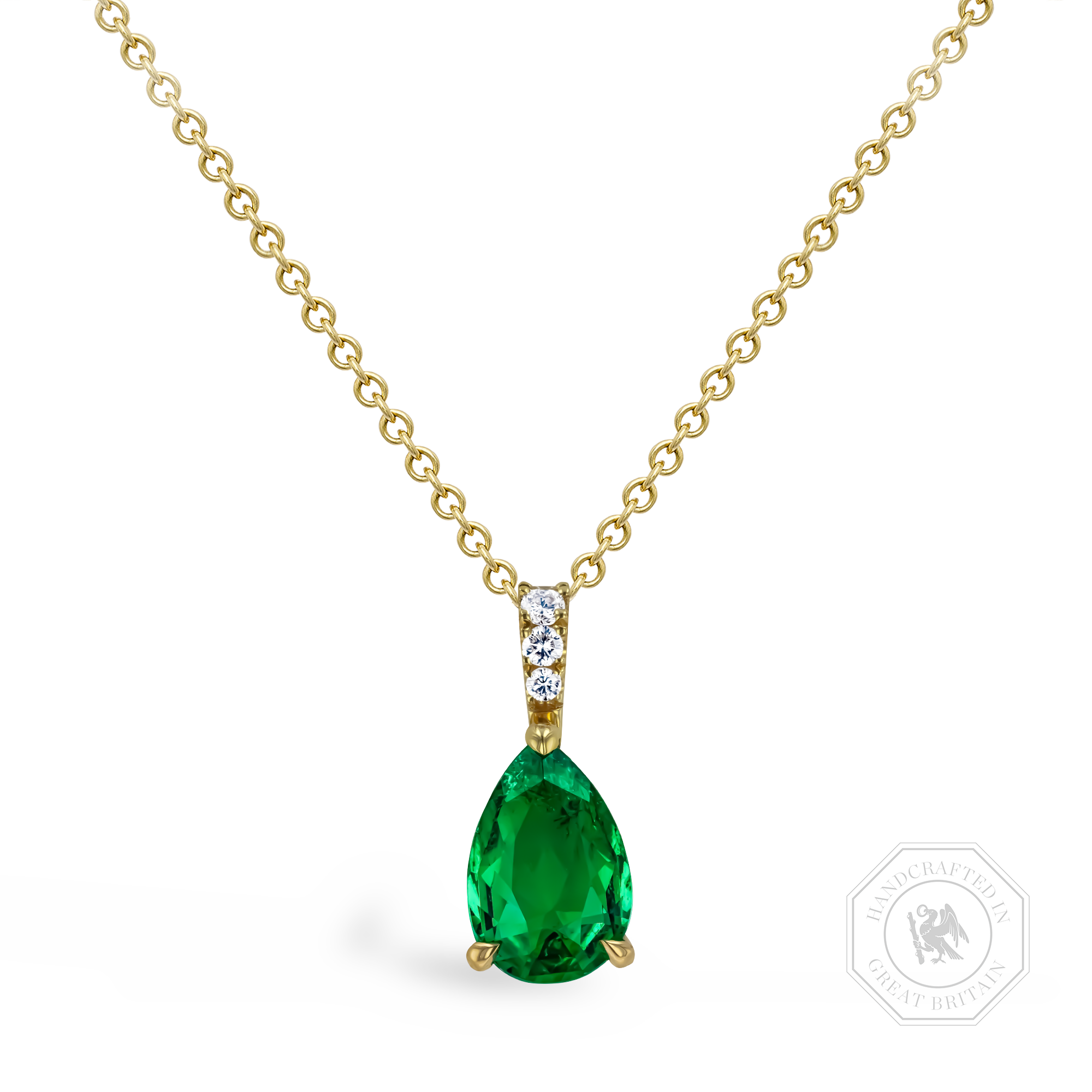 Emerald and Diamond Pendant Pearshape, Claw Set_1