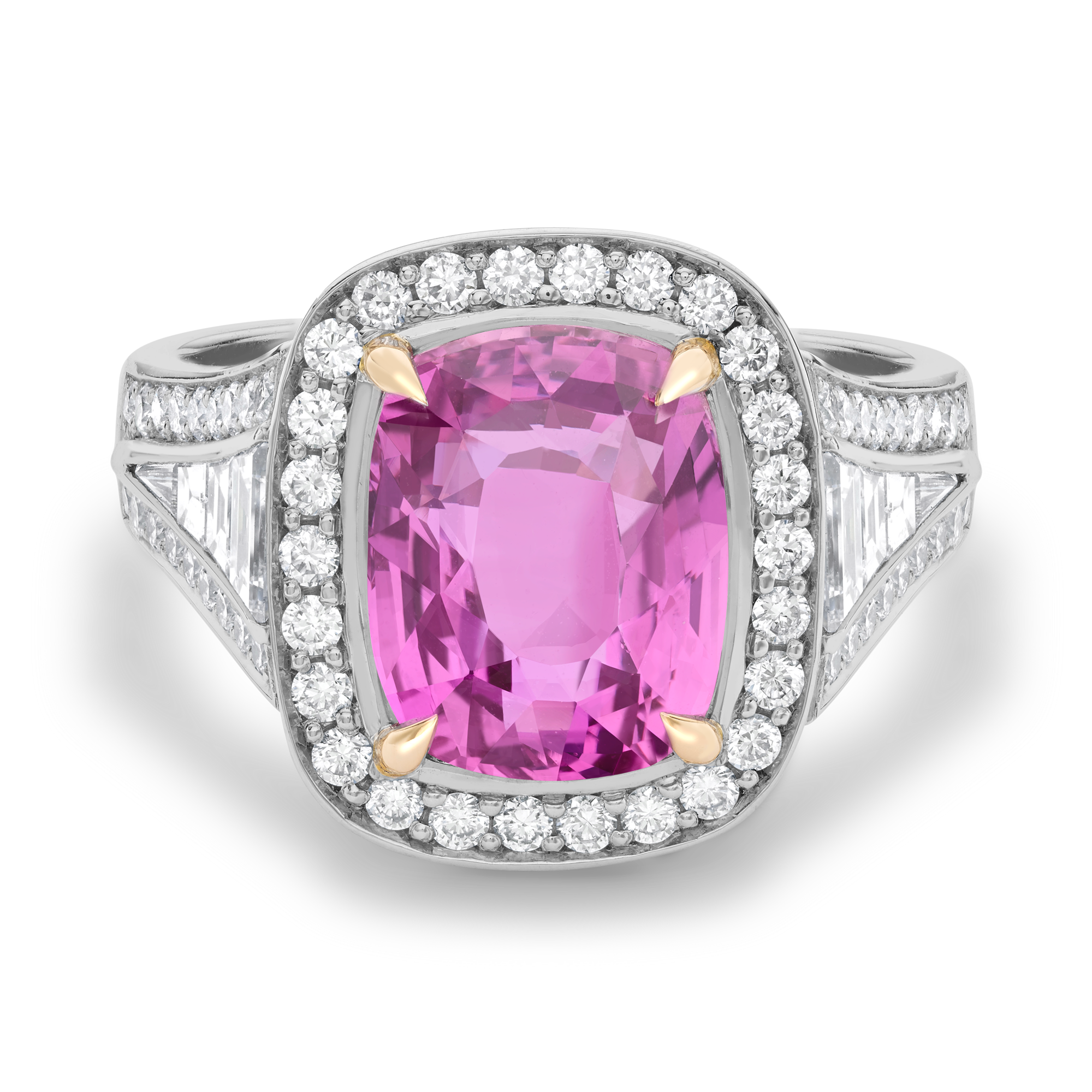 Pink Sapphire and Diamond Cluster Ring Cushion & Brilliant Cut, Claw & Channel Set_2