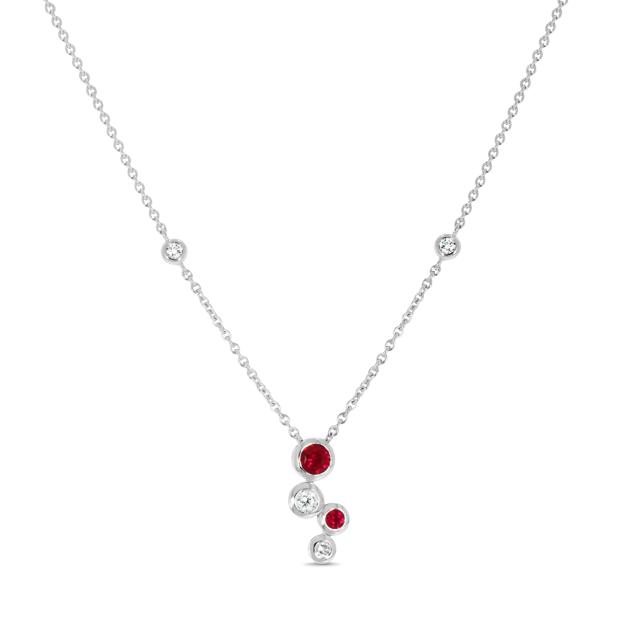 Bubbles Ruby and Diamond Pendant Brilliant Cut, Rubover Set_1