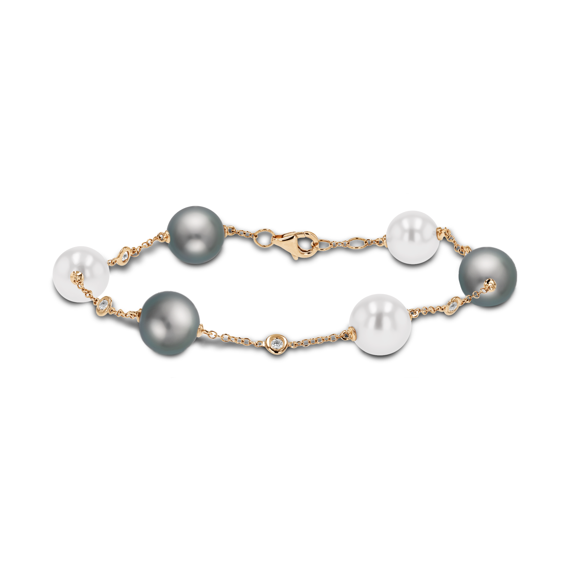 Akoya & Tahitian Black Pearl Bracelet with Brilliant Cut Diamonds 8.5mm - 9mm_1