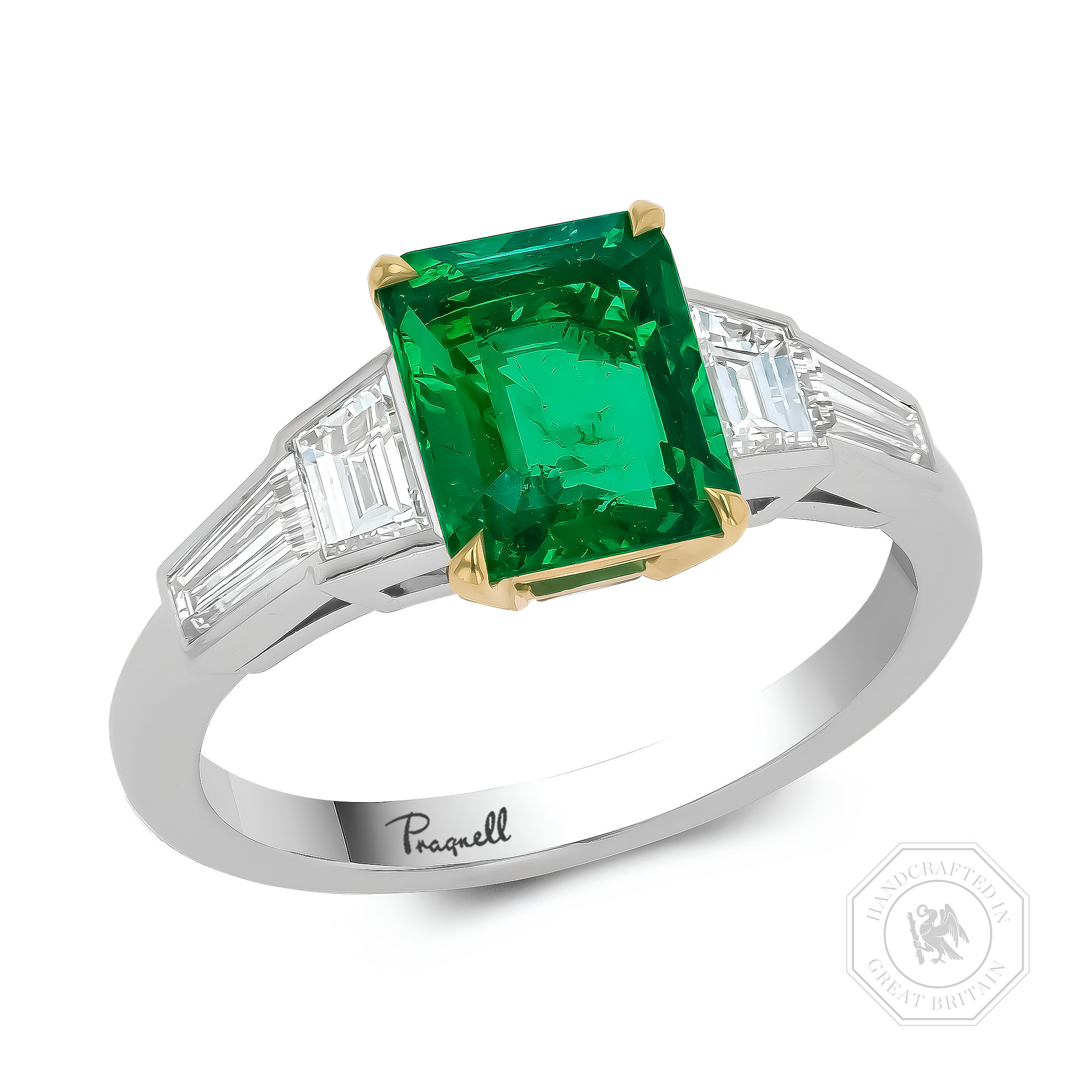 Octagonal Cut 1.66ct Colombian Emerald and Diamond Ring Octagonal & Trapeze Cut, Claw Set_1