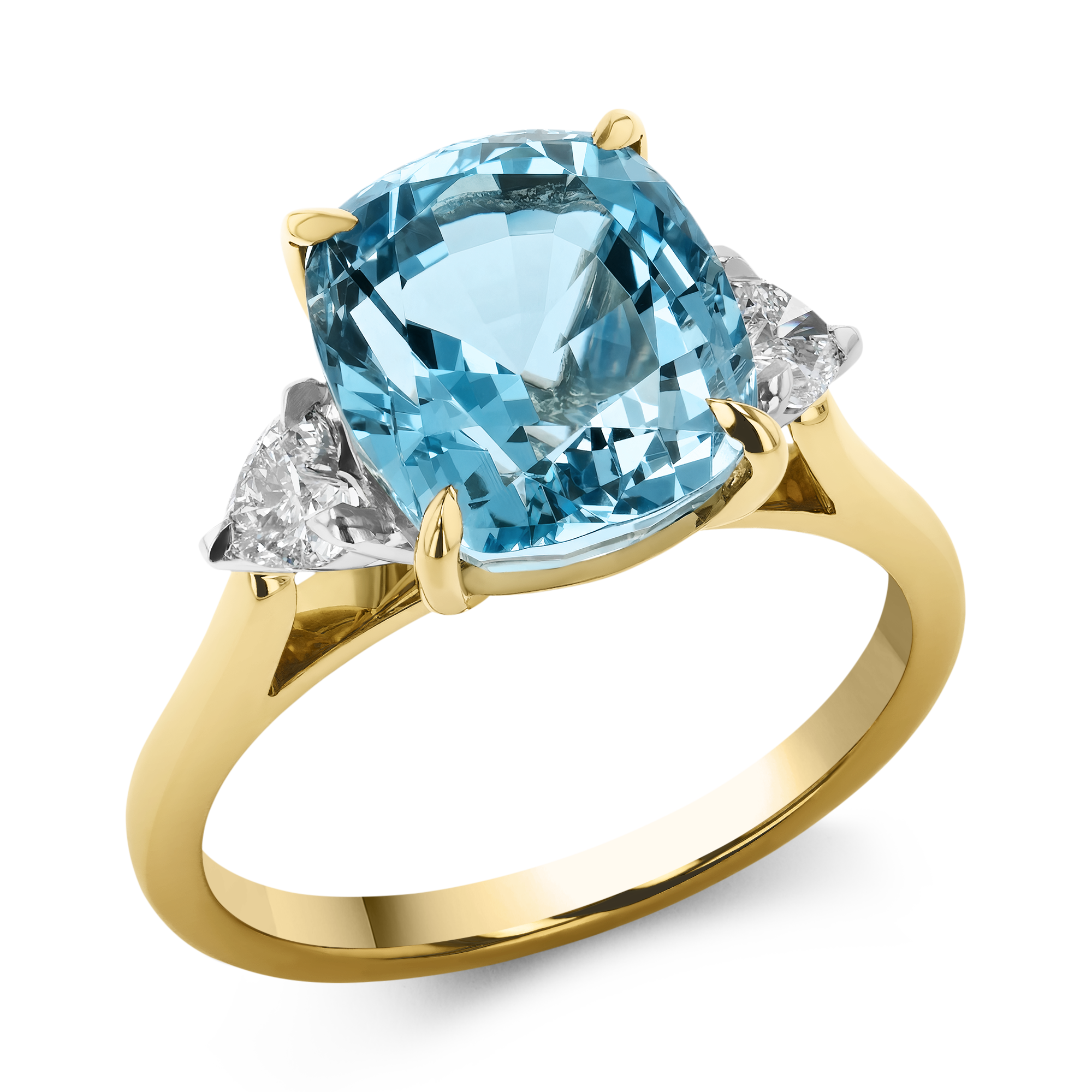 Lukusuzi 4.56ct Aquamarine and Diamond Three Stone Ring Cushion modern cut, Claw set_1