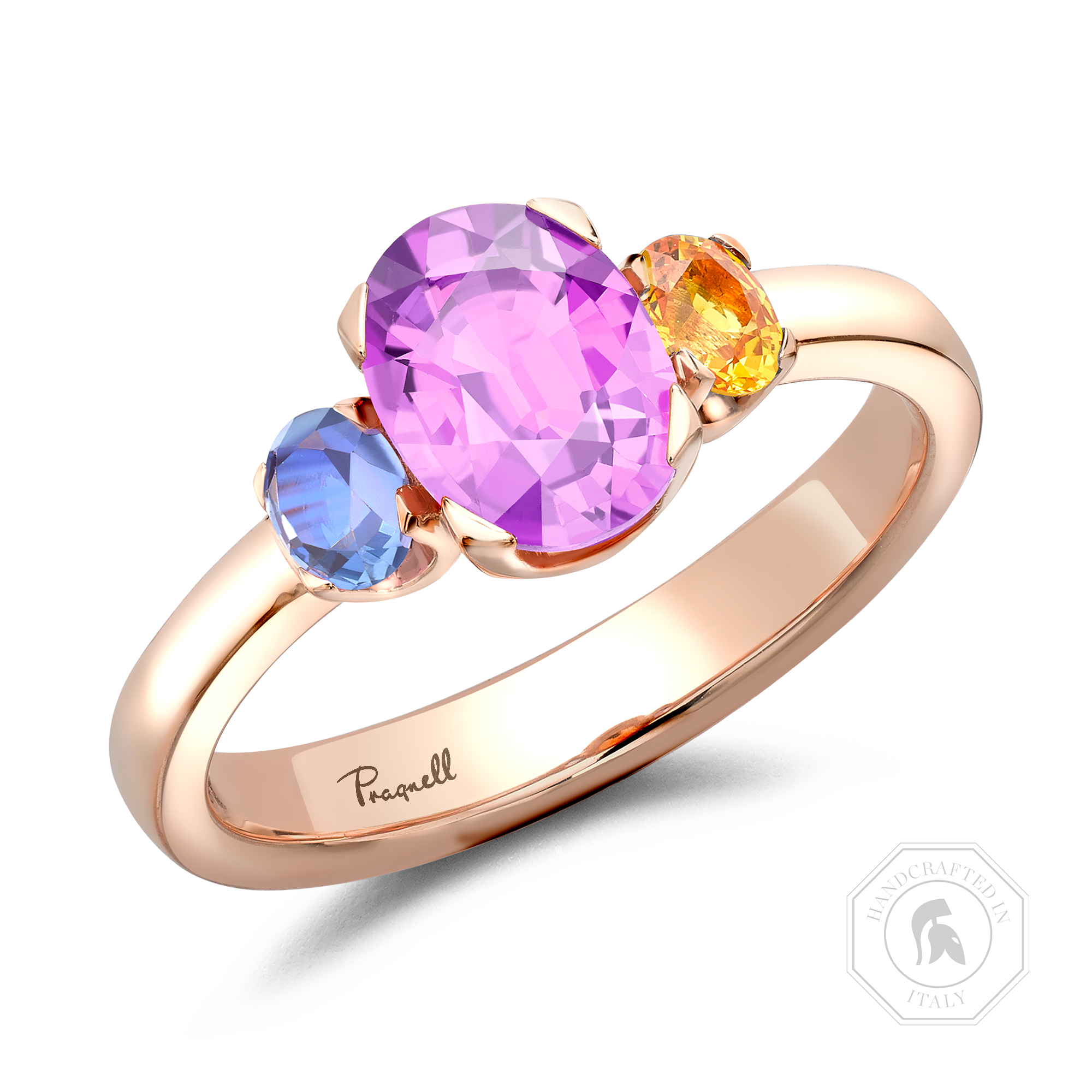 Rainbow Fancy Sapphire Three-Stone Ring Oval Cut, Claw Set_1