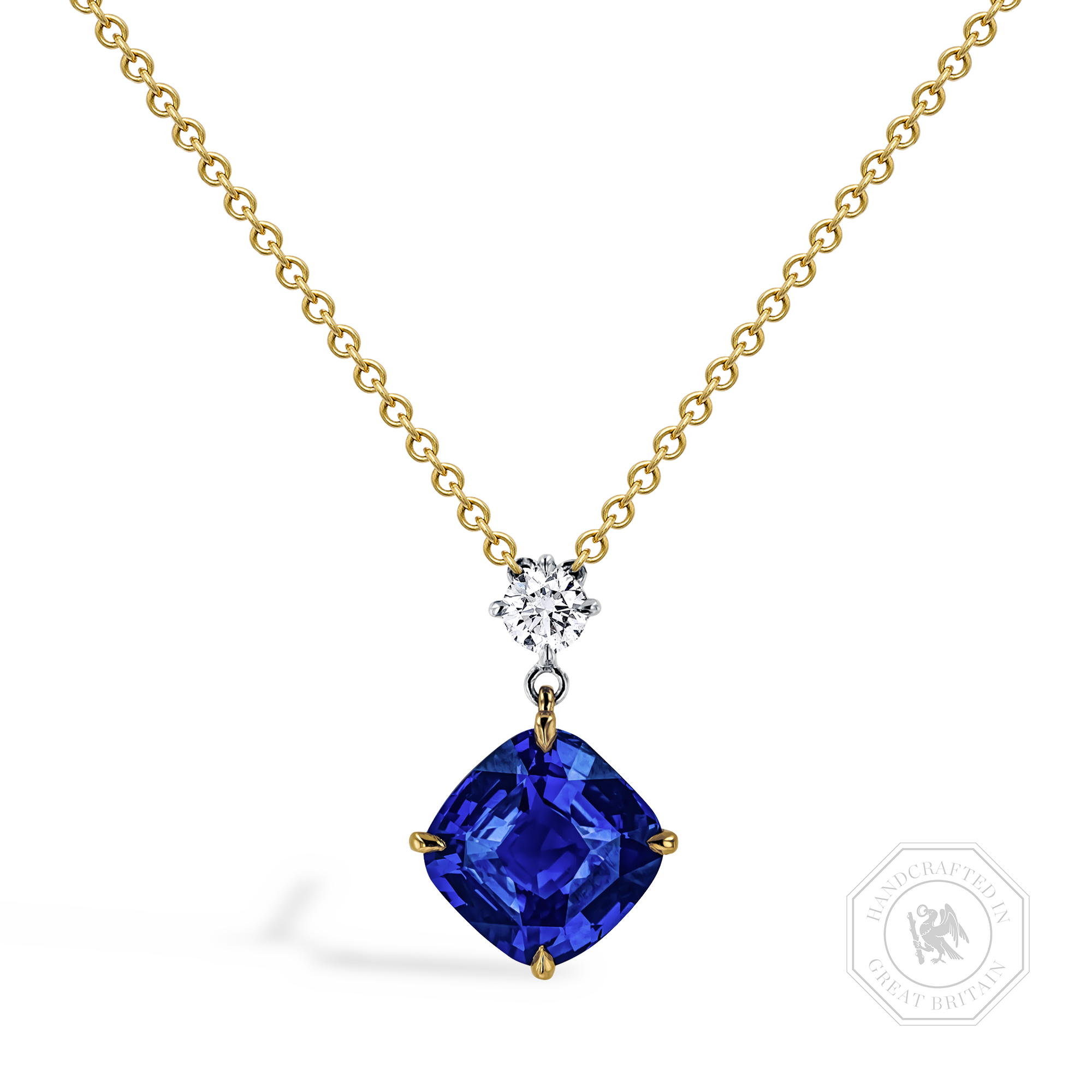 Madagascan 3.20ct Sapphire and Diamond Drop Pendant Cushion modern cut, Claw set_1