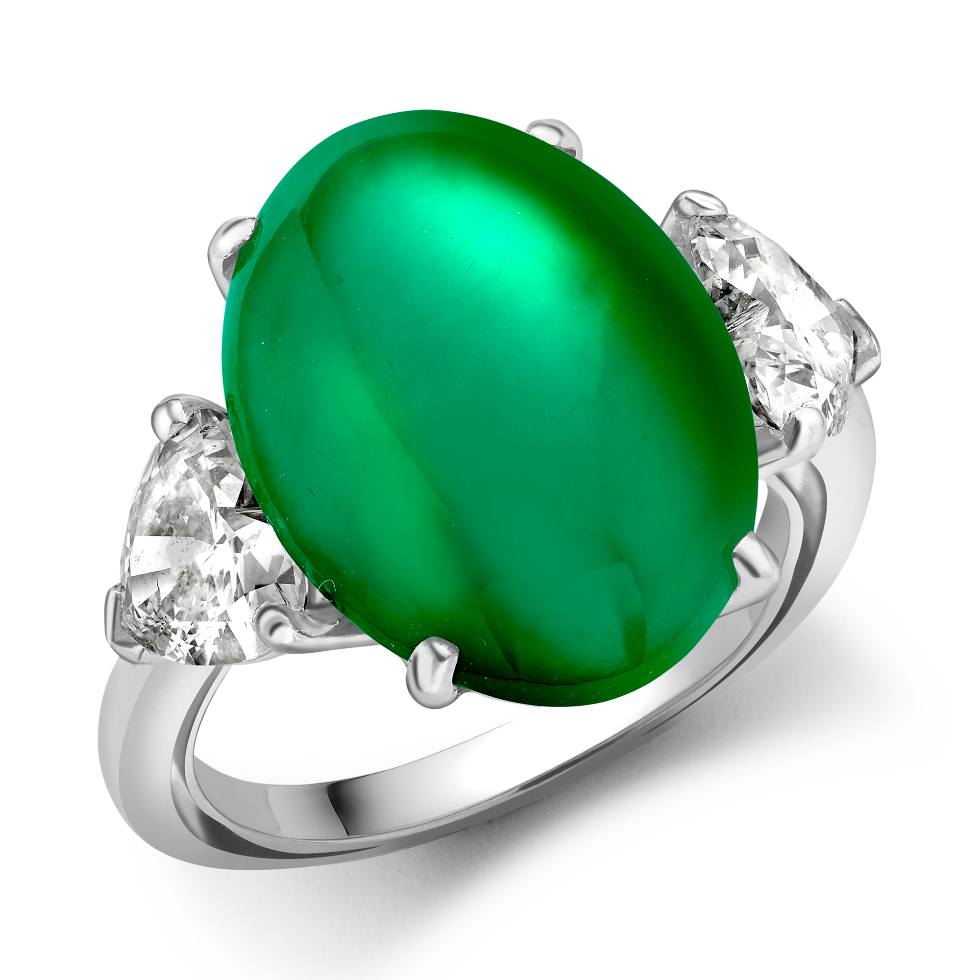 Jade and Heart Diamond Ring Oval Cabochon and Heart Cut, Claw Set_1