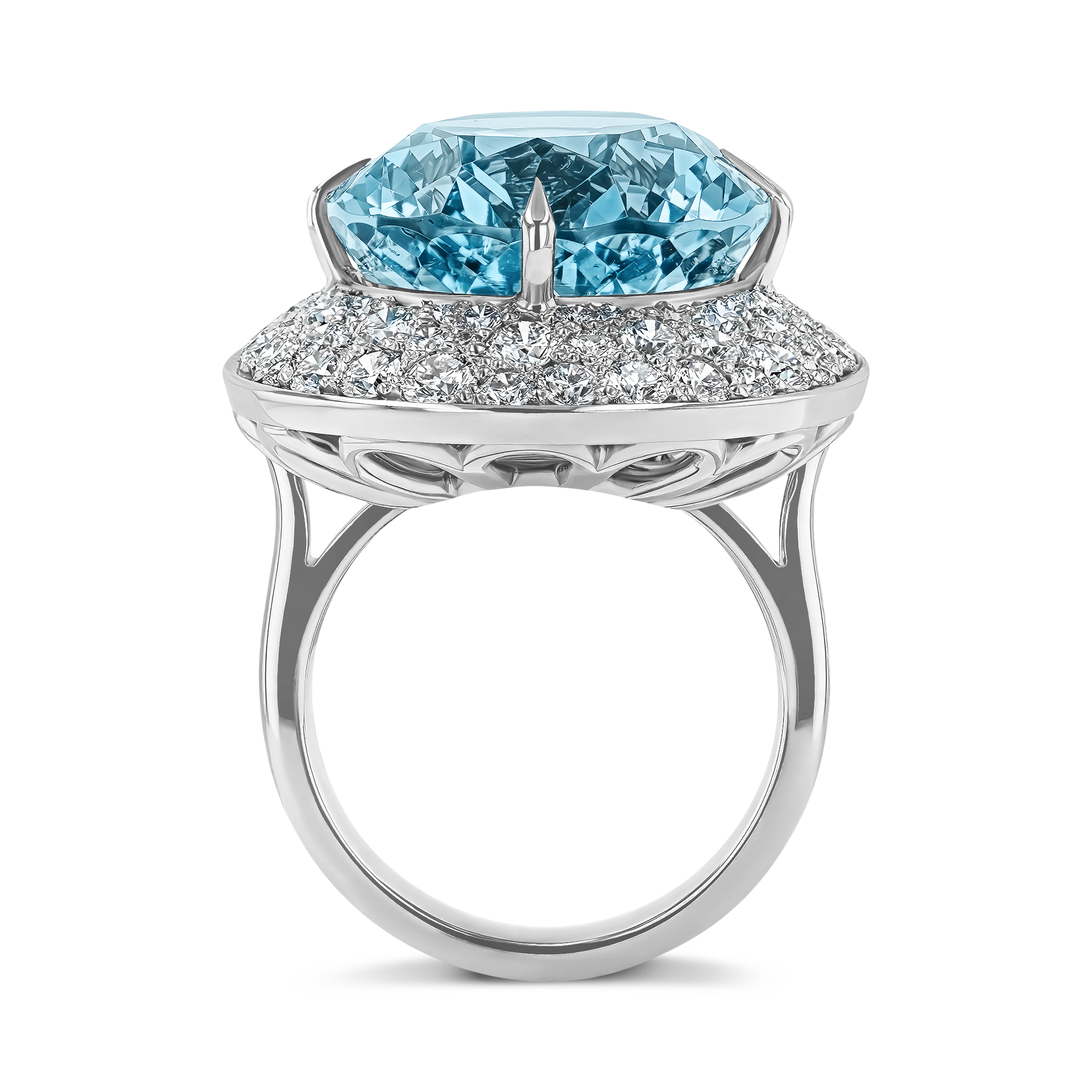 Snowstorm 21.08ct Aquamarine and Diamond Cocktail Ring Oval Cut, Claw Set_3