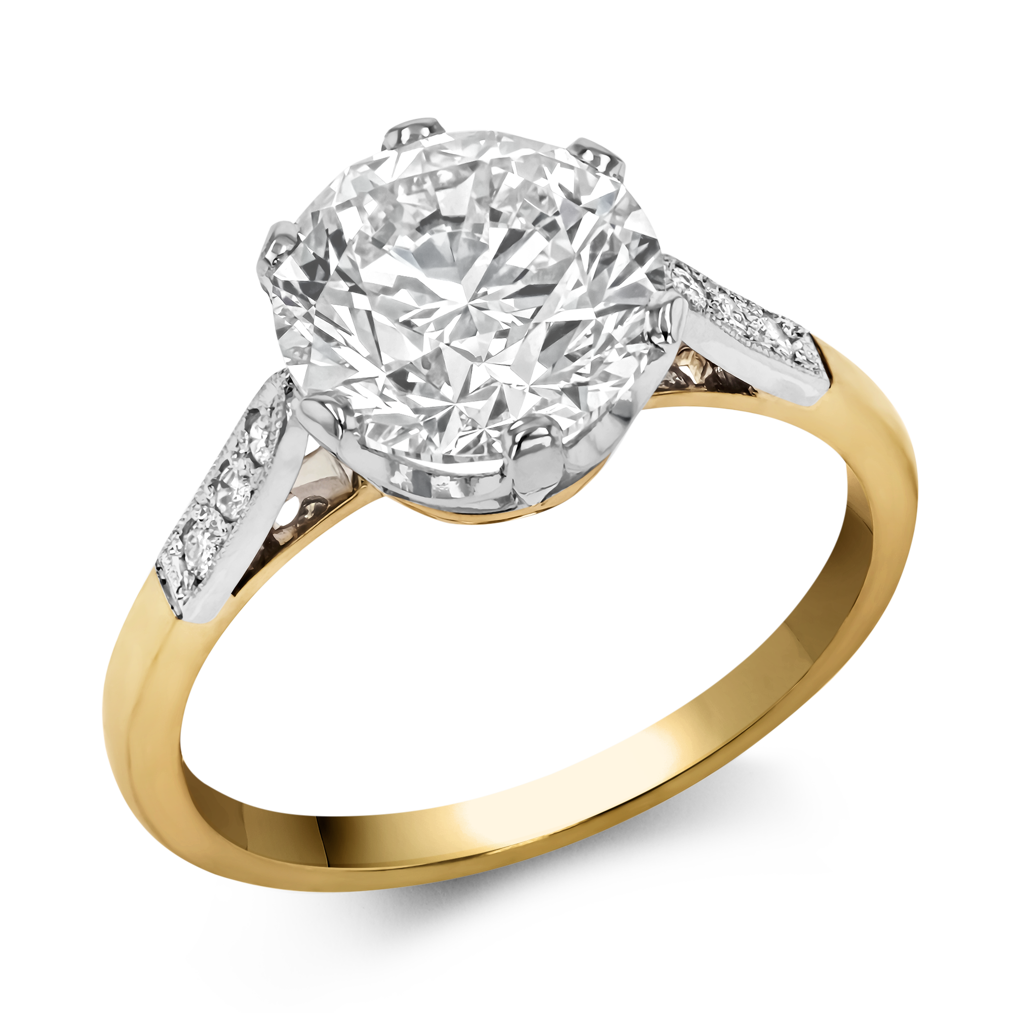 Solitaire Diamond Ring with Diamond Set Shoulders Brilliant cut, Claw set_1