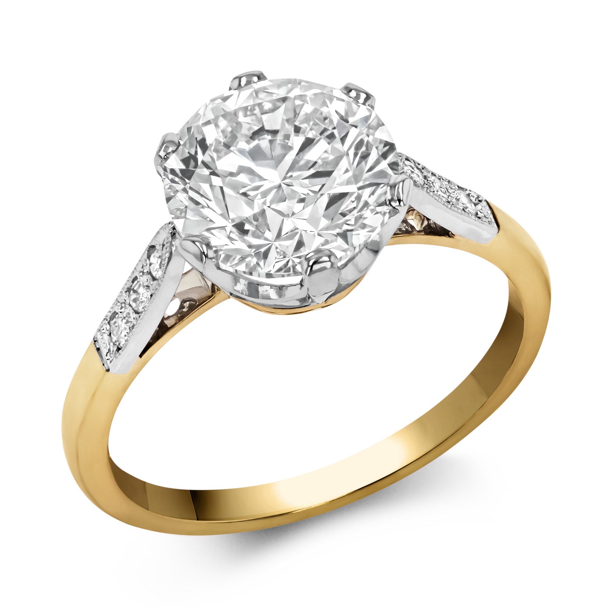 Solitaire Diamond Ring with Diamond Set Shoulders Brilliant cut, Claw set_1