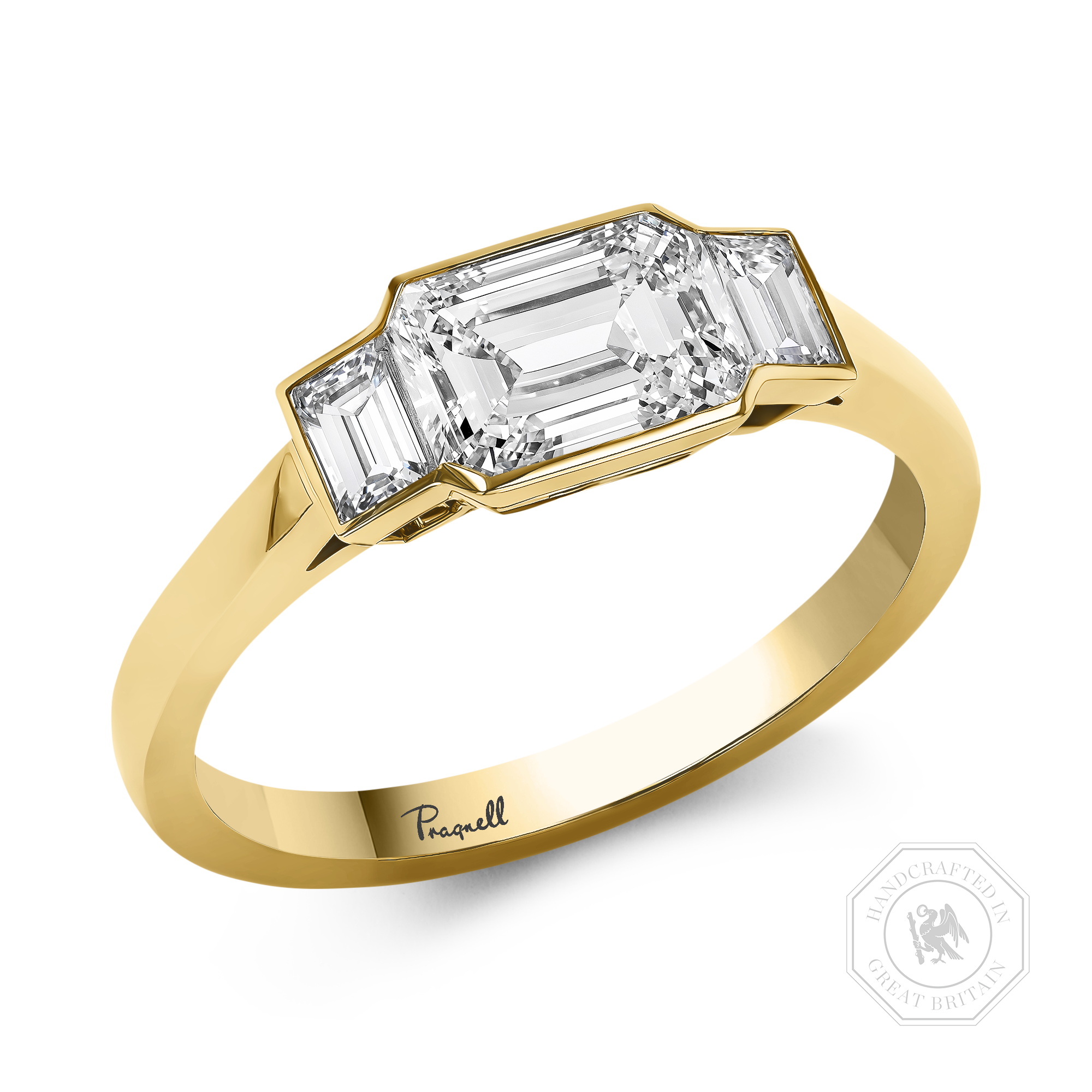 Kingdom 1.38ct Diamond Three Stone Ring Emerald Cut, Rubover Set_1