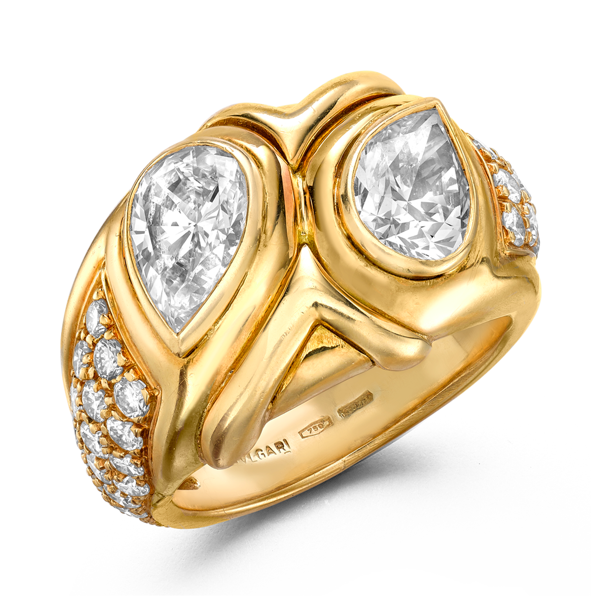 1980s Bvlgari Diamond Ring Pear Cut Dress Ring, with Diamond Shoulders_1