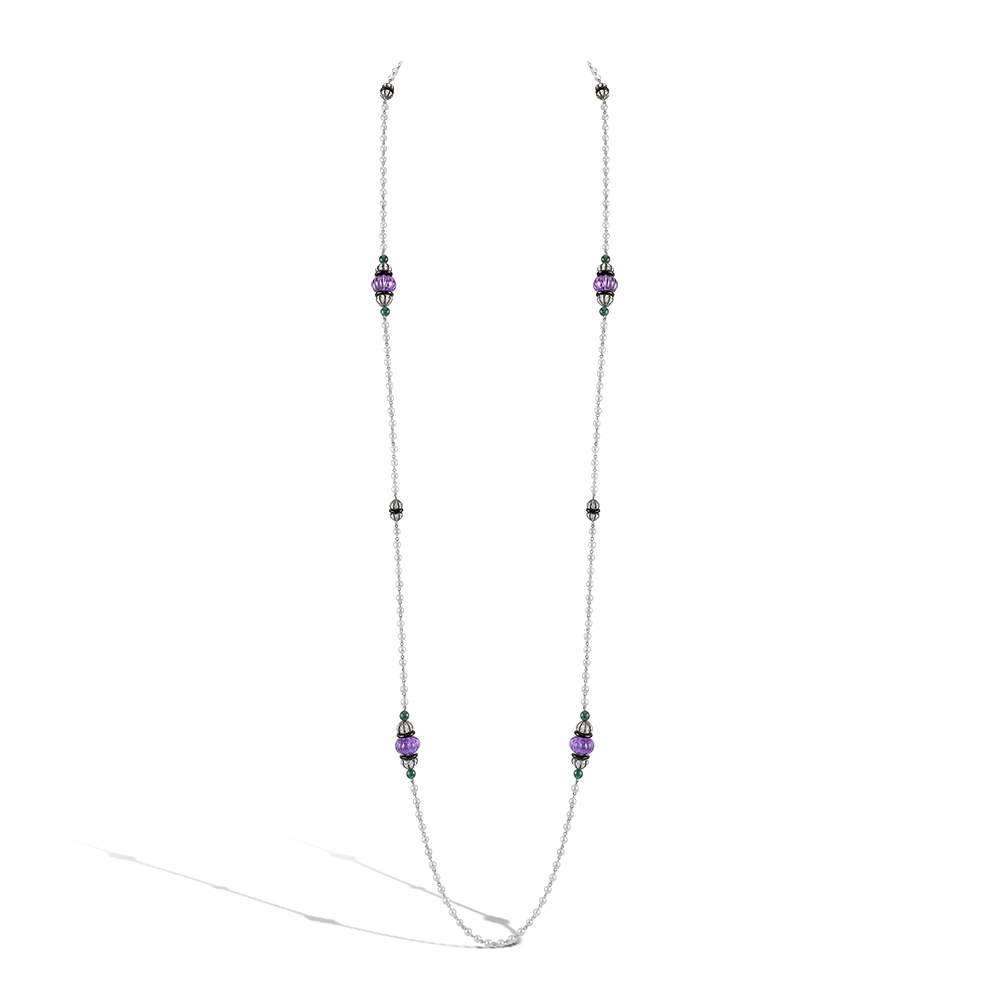 Baguette Cut Amethyst Necklace Long Necklace with Pearls and Diamonds_2