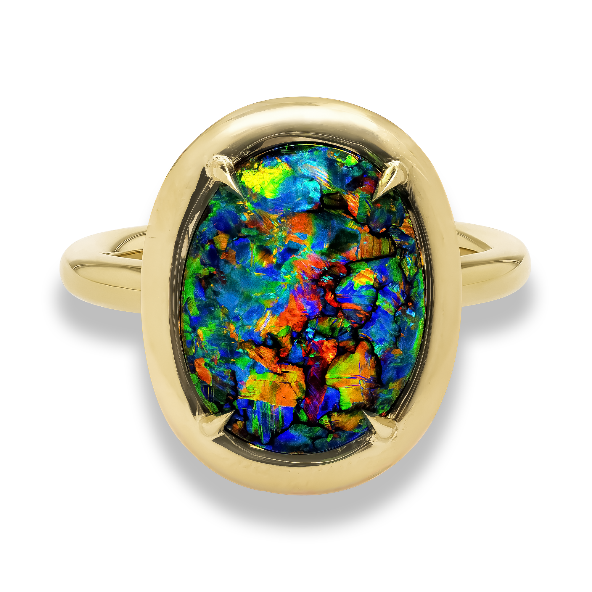 Masterpiece Skimming Stone Australian Black Opal, Sapphire, Paraiba, Ruby and Tsavorite Ring Cabochon Cut, Claw Set_2