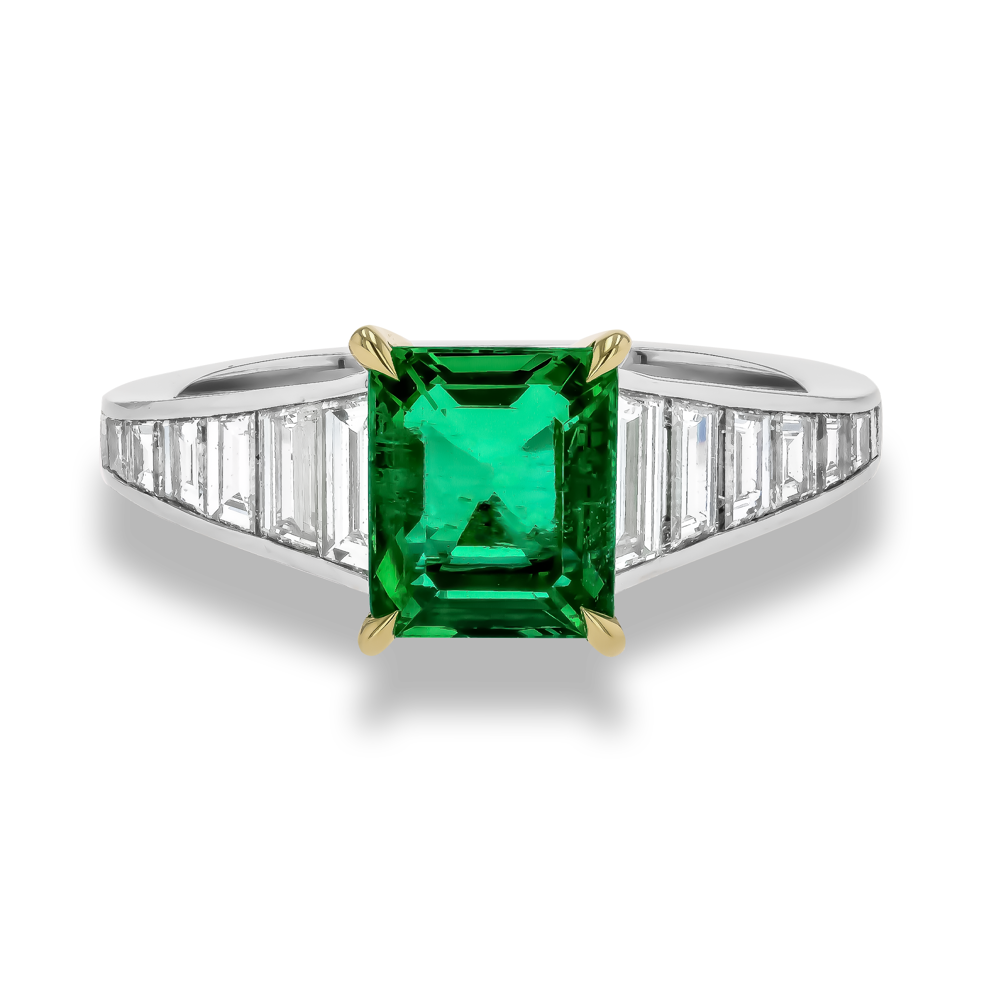 Octagonal Cut 1.40ct Colombian Emerald and Diamond Ring Octagonal & Trapeze Cut, Claw Set_2