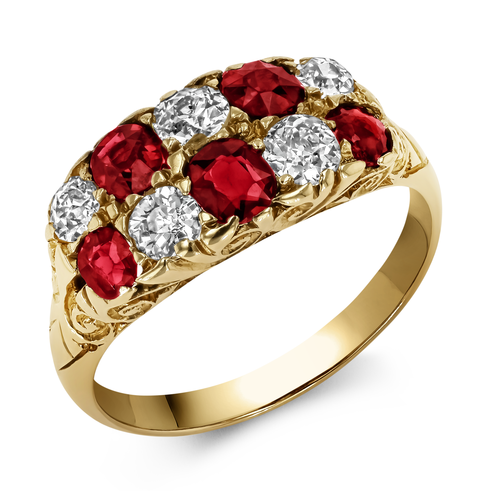Victorian Ruby and Diamond Cluster Ring Brilliant, Old and Swiss Cut, Claw Set_1