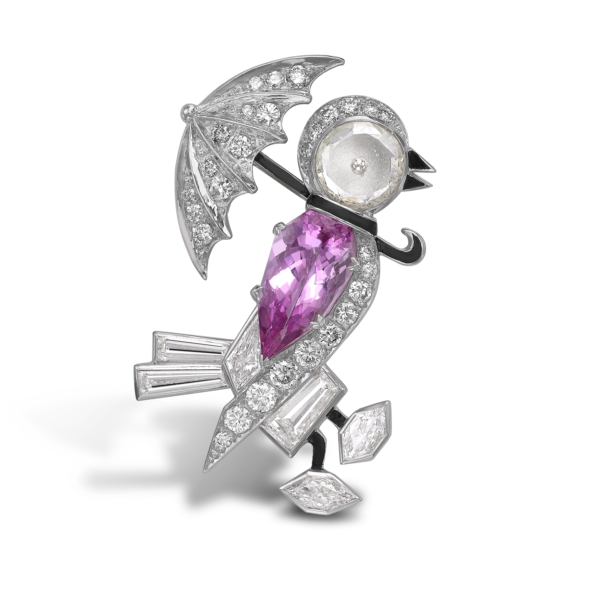 Pink Topaz & Diamond Bird Brooch Pearshape Pink Topaz Clip Brooch, with Enamel_1