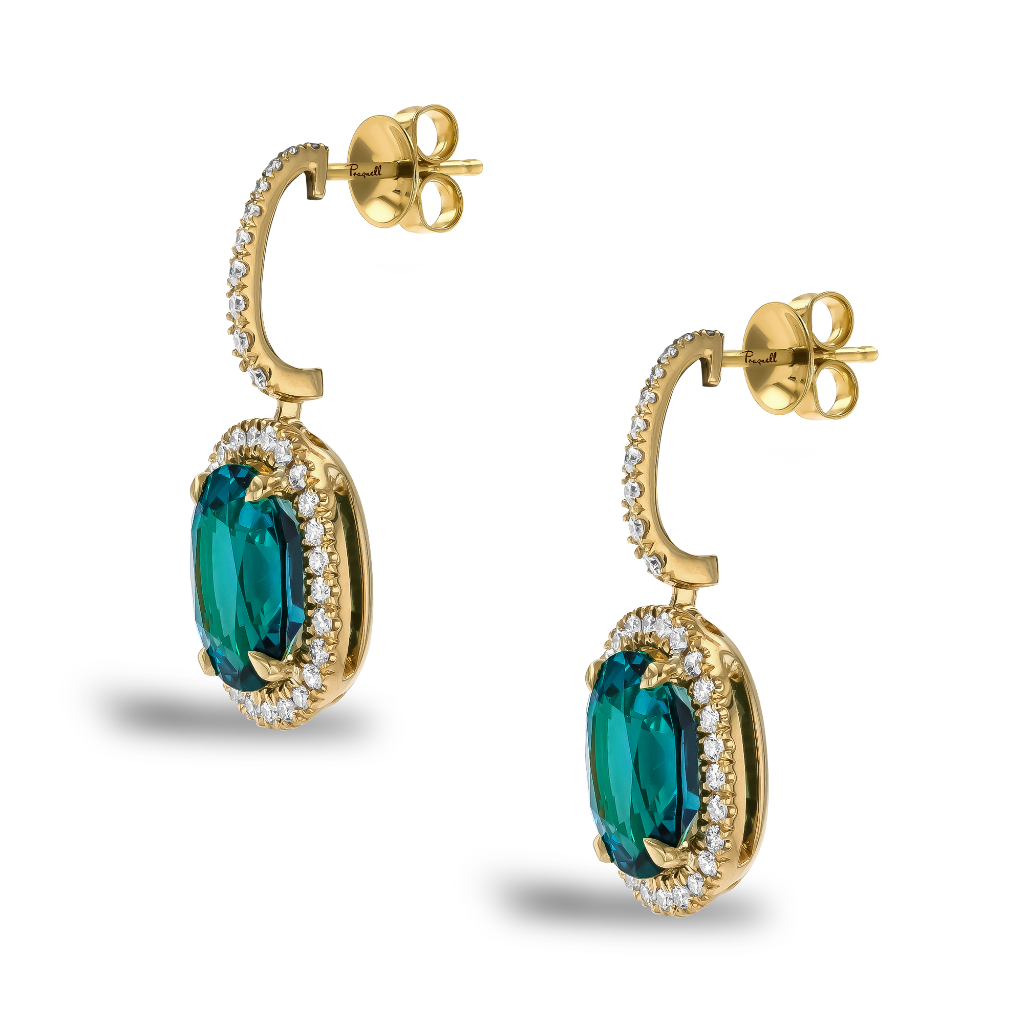 Oval Cut 4.01ct Lagoon Tourmaline and Diamond Earrings Oval Cut, Claw Set_2